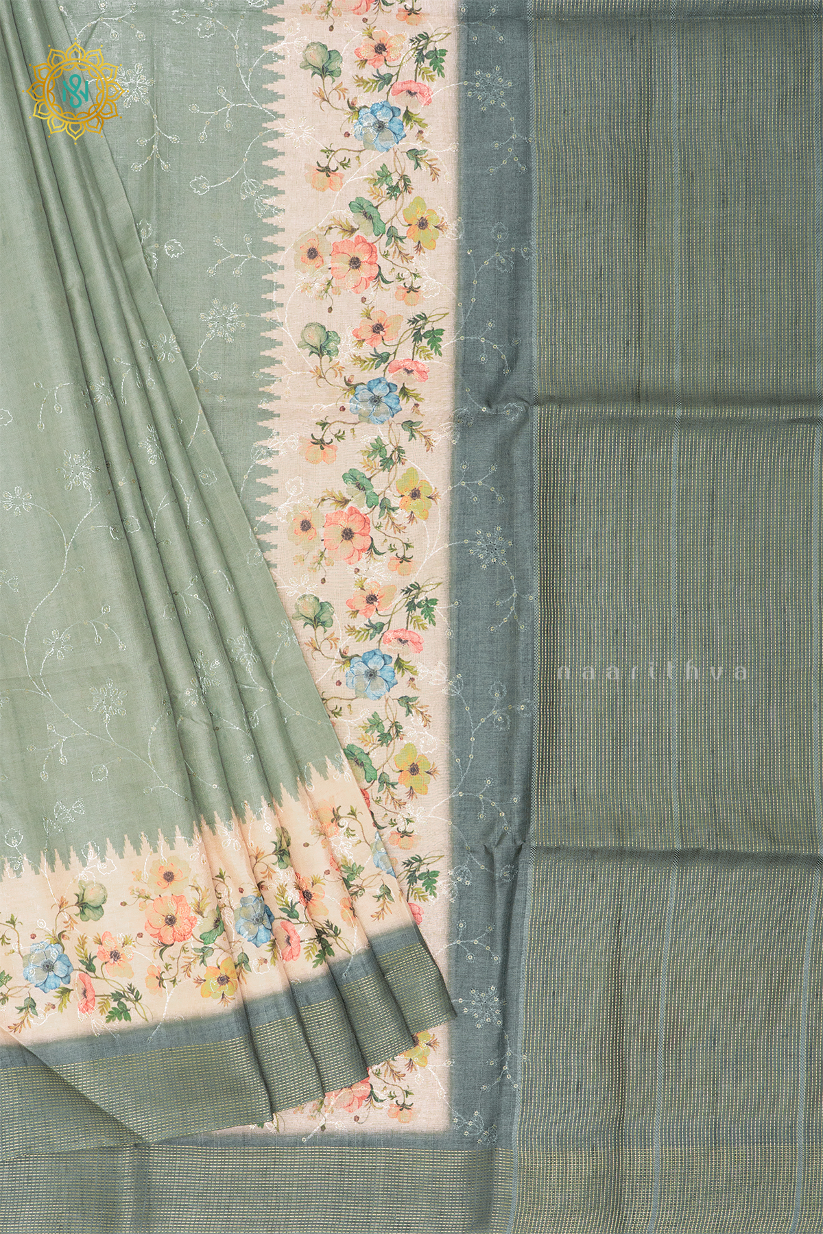 AQUA GREEN - SEMI TUSSAR SILK