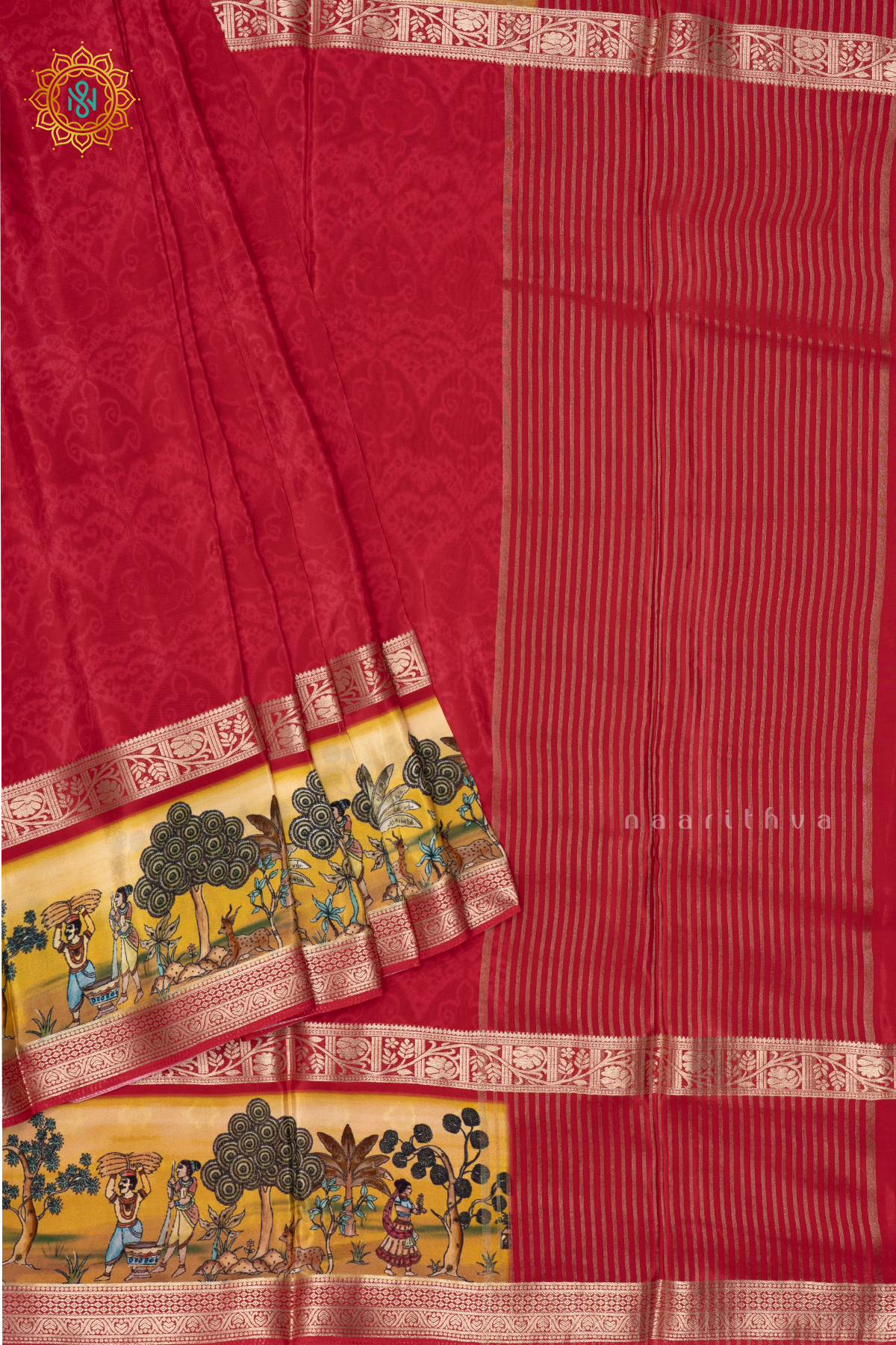 RED WITH YELLOW - SEMI CREPE SILK