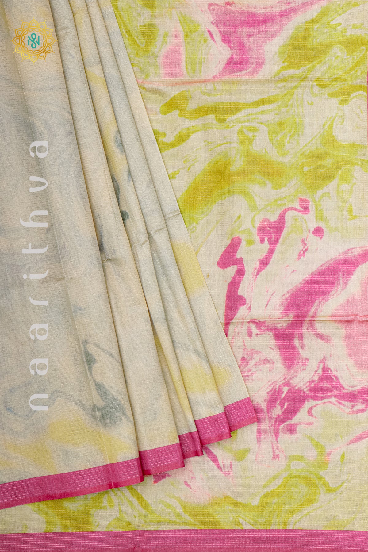 OFF WHITE WITH PINK - SEMI TUSSAR SILK