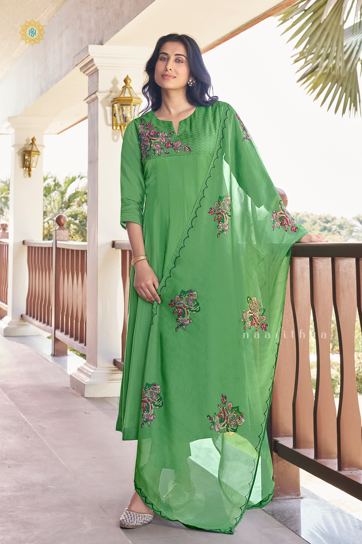 PARROT GREEN - COTTON 3PC SALWAR SUIT WITH TOP, BOTTOM & DUPATTA