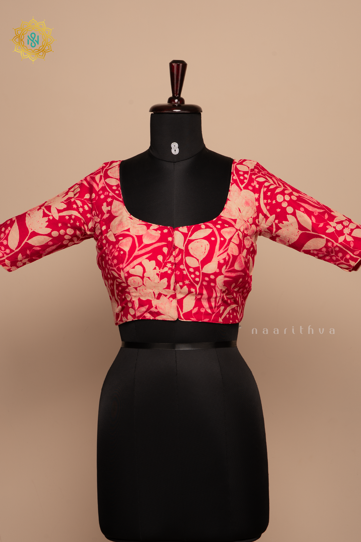 Red - Dola Silk Readymade Blouse Allover Prints On the Body