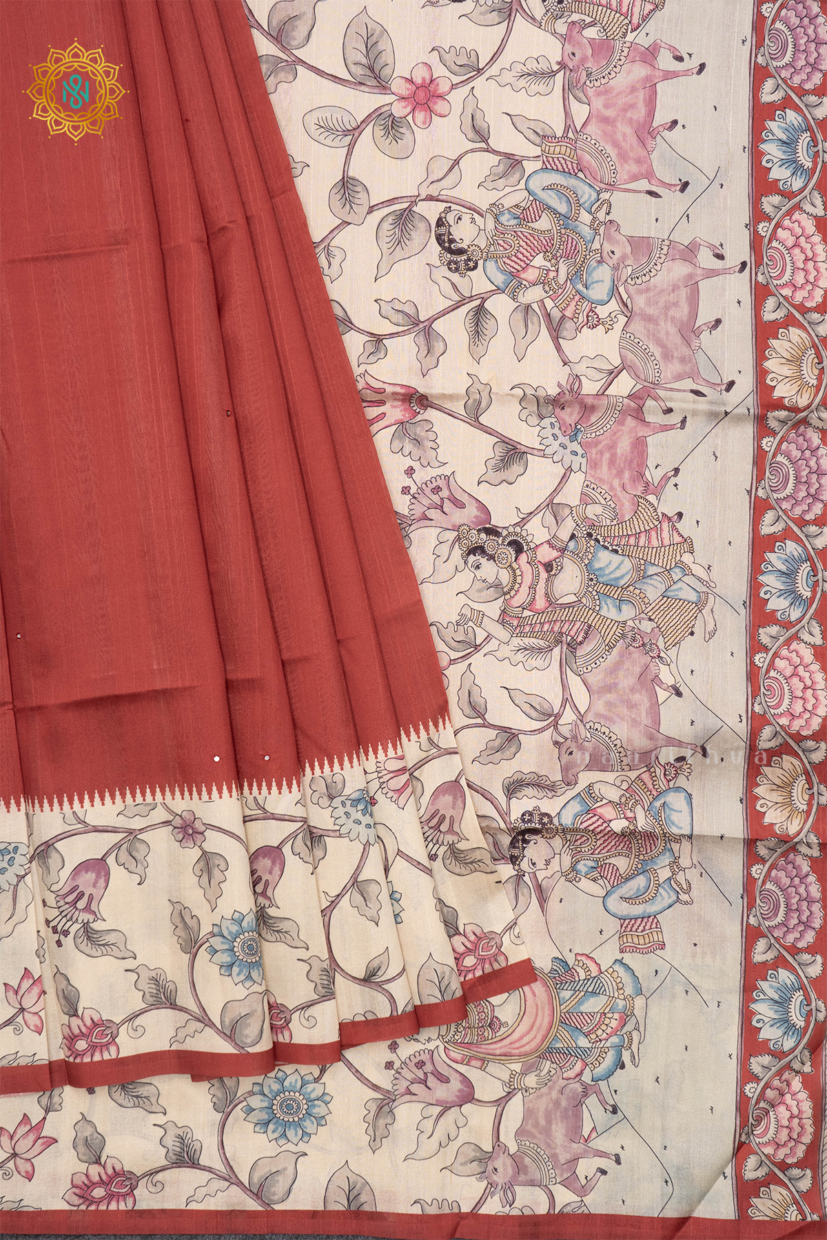 RED WITH WHITE - SEMI TUSSAR SILK