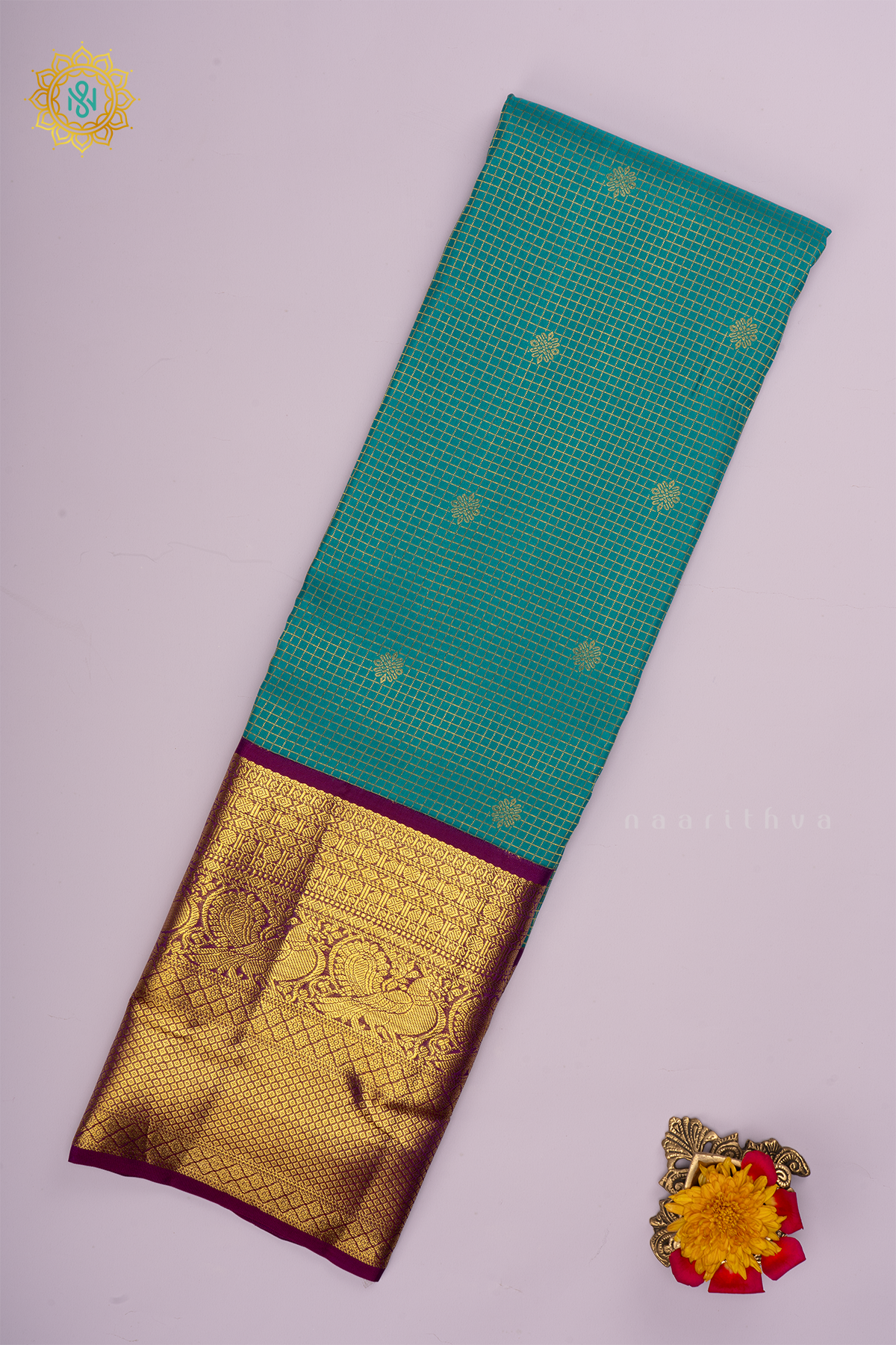 AQUA GREEN WITH MAGENTA - PURE KANJIVARAM SILK