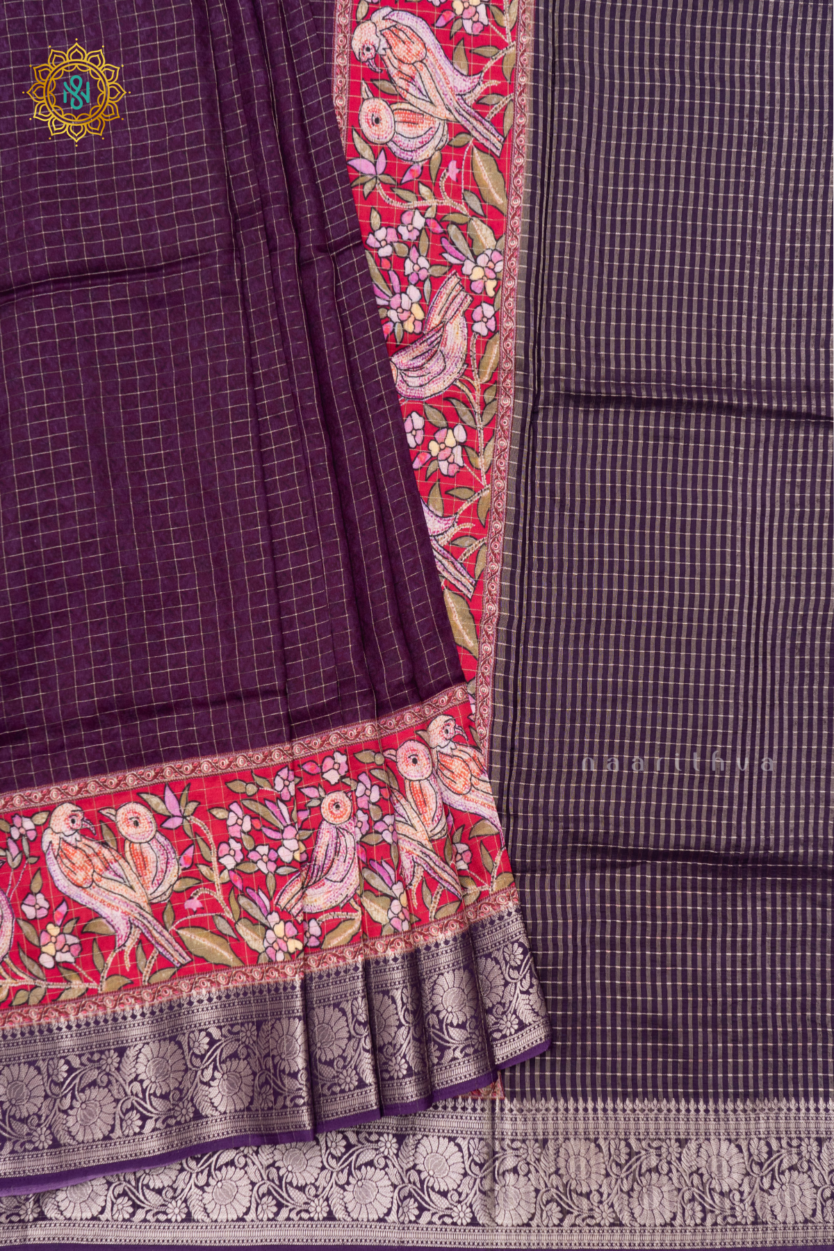 PURPLE WITH PINK - SEMI CREPE SILK