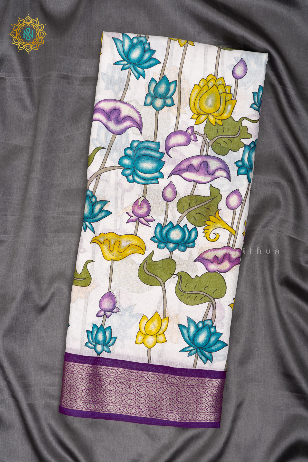 WHITE WITH PURPLE - JUTE COTTON