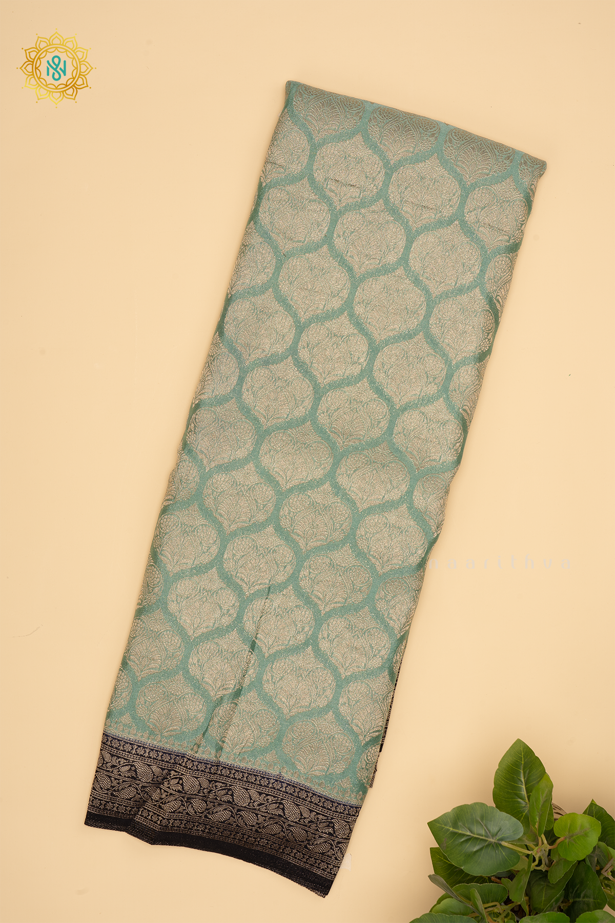 AQUA GREEN WITH NAVY BLUE - SEMI CHIFFON GEORGETTE