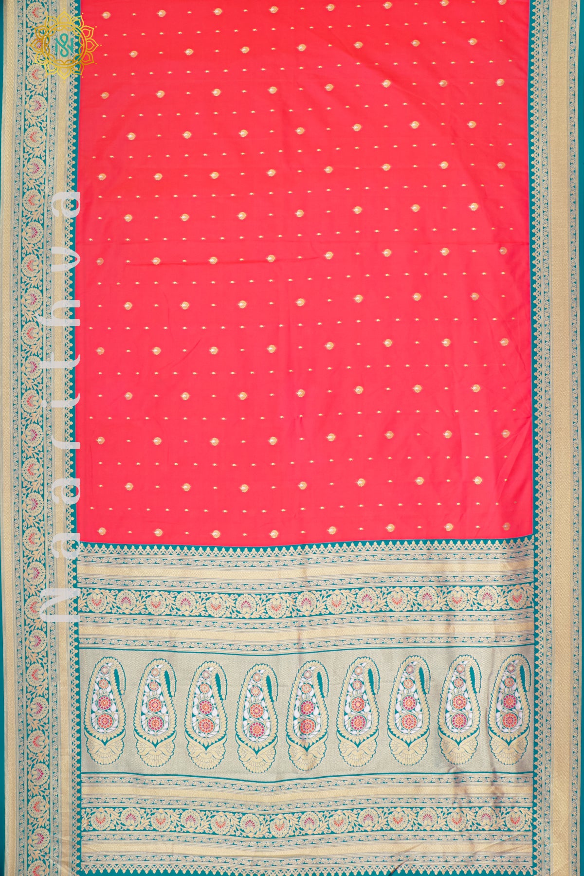 PINKISH ORANGE WITH CYAN GREEN - SEMI KANCHI