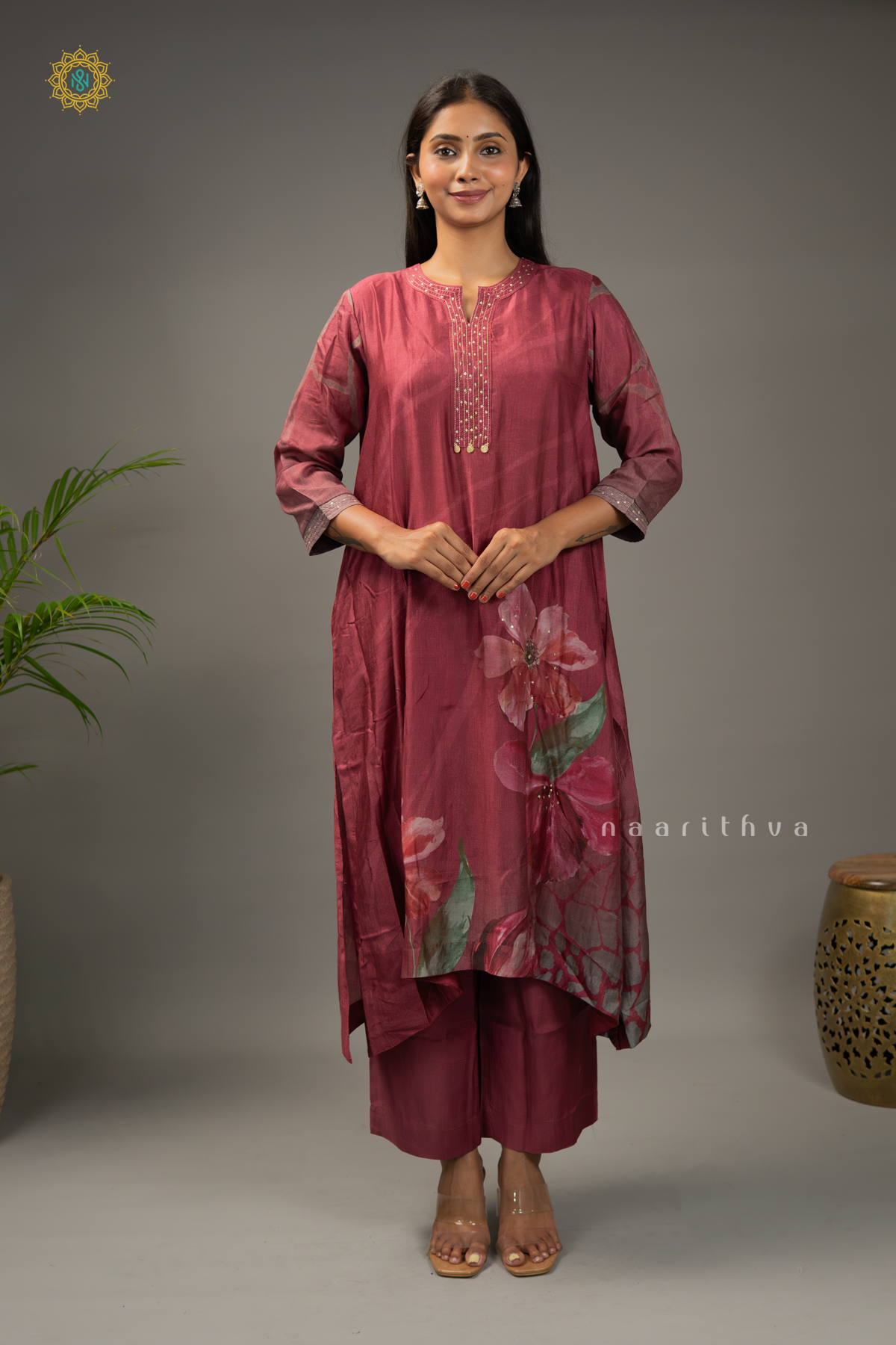 MAROON - MUSLIN 2PC SALWAR SUIT WITH FLORAL PRINTED TOP & BOTTOM