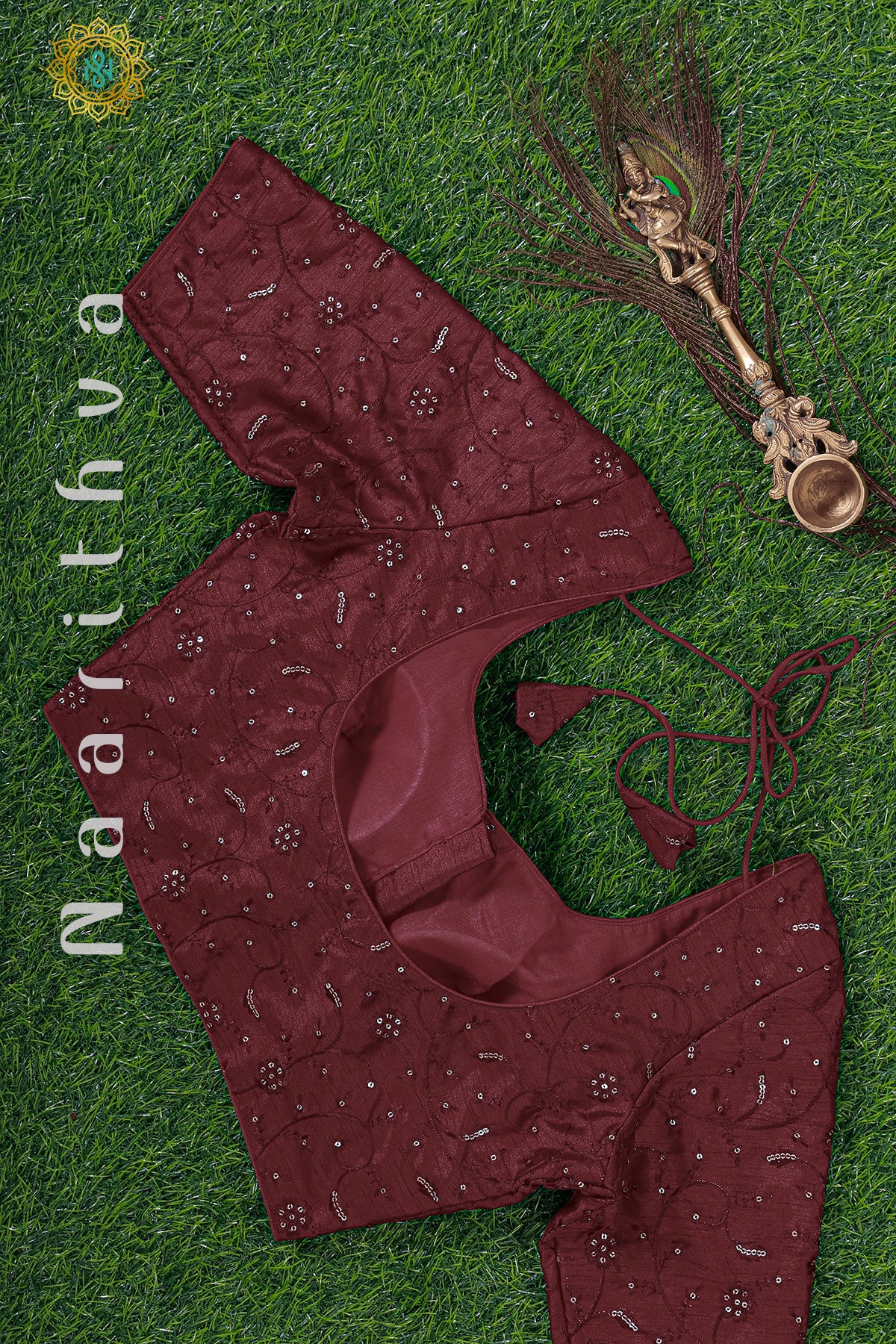 MAROON - READYMADE RAW SILK BLOUSE WITH SEQUINS WORK