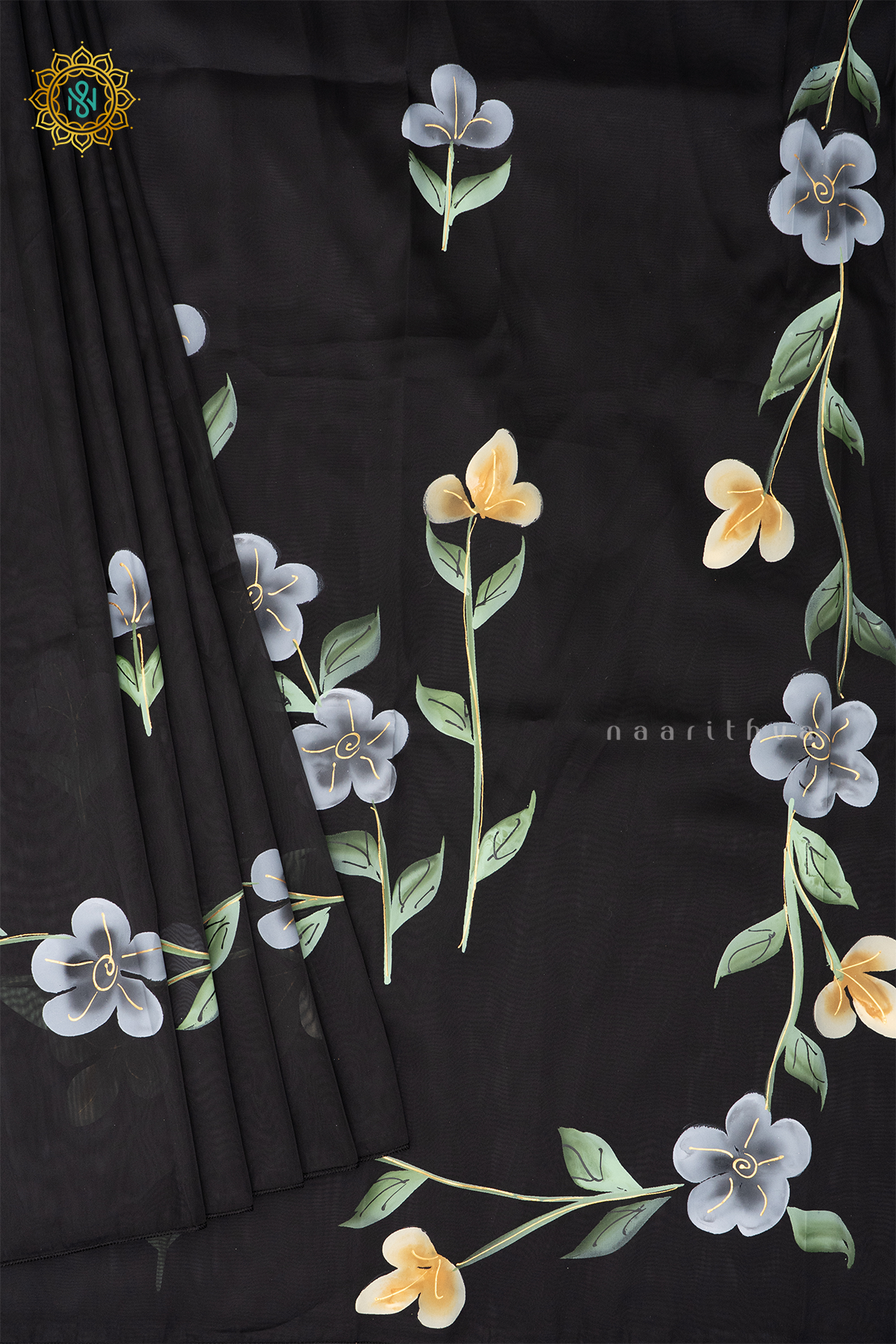 BLACK - ORGANZA HAND PAINTED