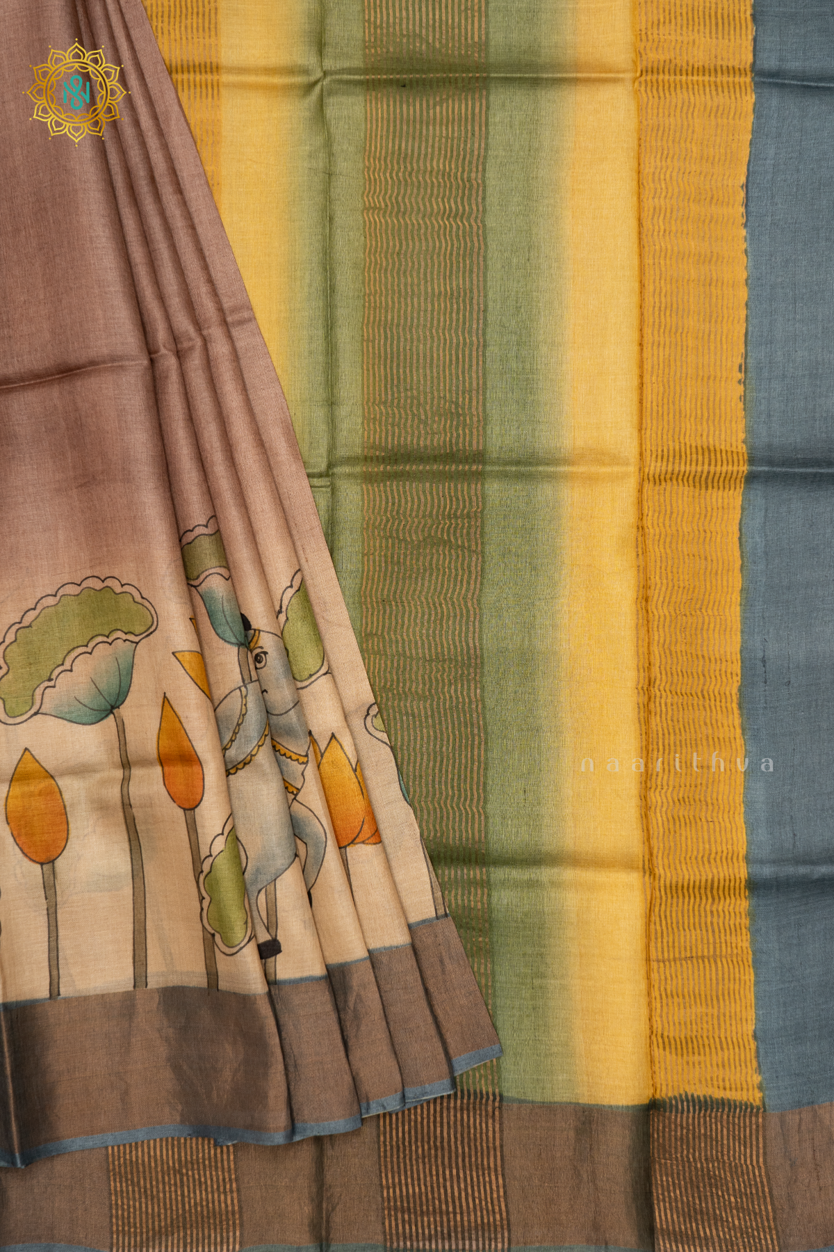 LIGHT BROWN WITH GREY - PURE TUSSAR SILK