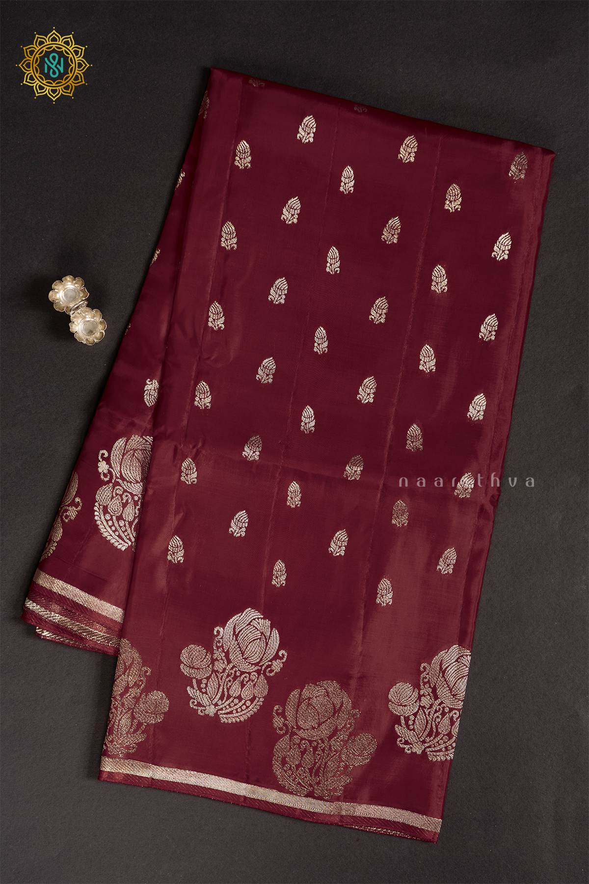 MAROON WITH BEIGE - SATIN CREPE