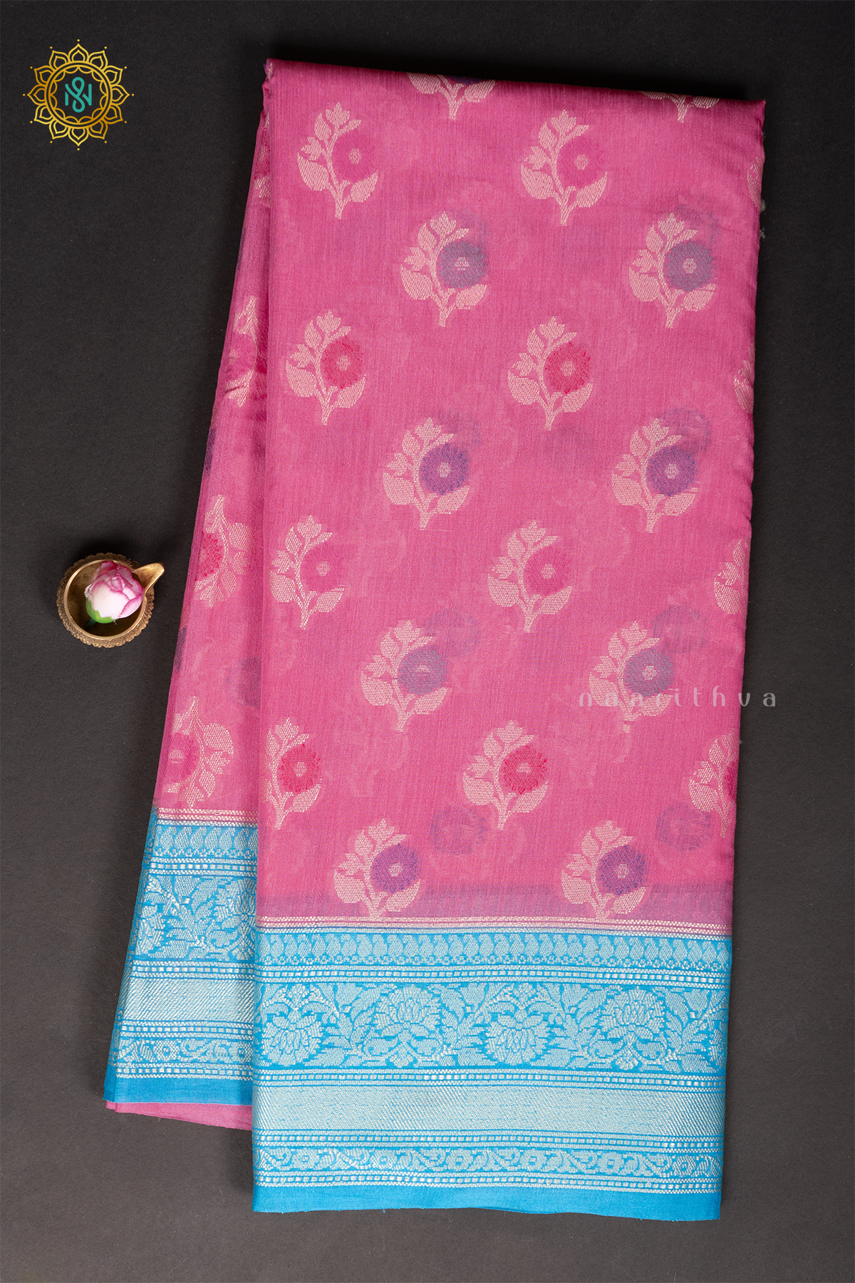 LIGHT PINK WITH SKY BLUE - JUTE COTTON