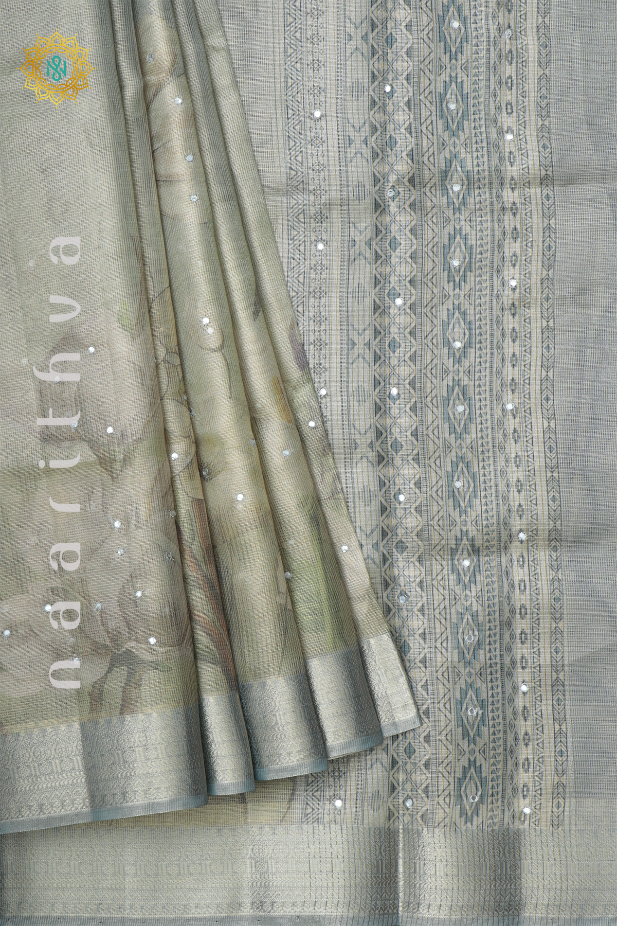 AQUA GREEN WITH GREY - KOTA TISSUE