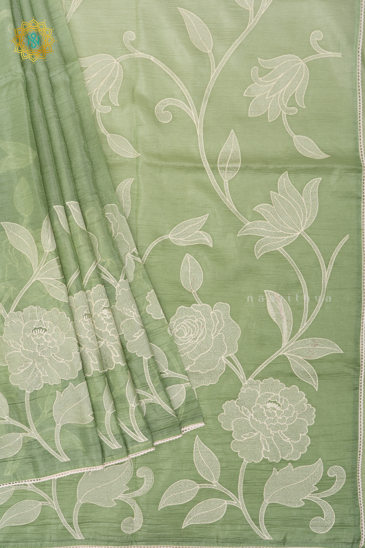 GREEN - CRUSH TISSUE WITH EMBROIDERY