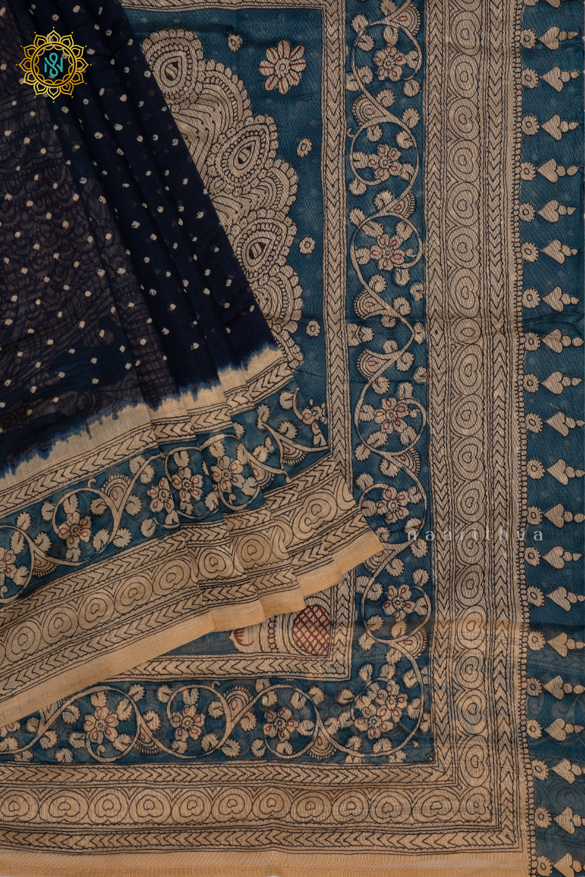 DARK BLUE WITH BLUE AND OFF WHITE - LINEN BY COTTON