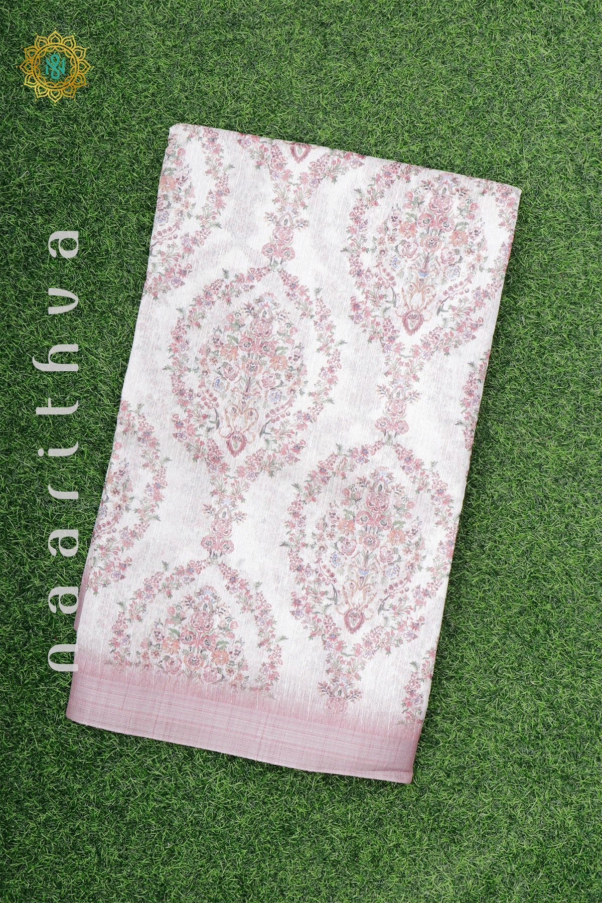 WHITE WITH LIGHT PINK - JUTE COTTON
