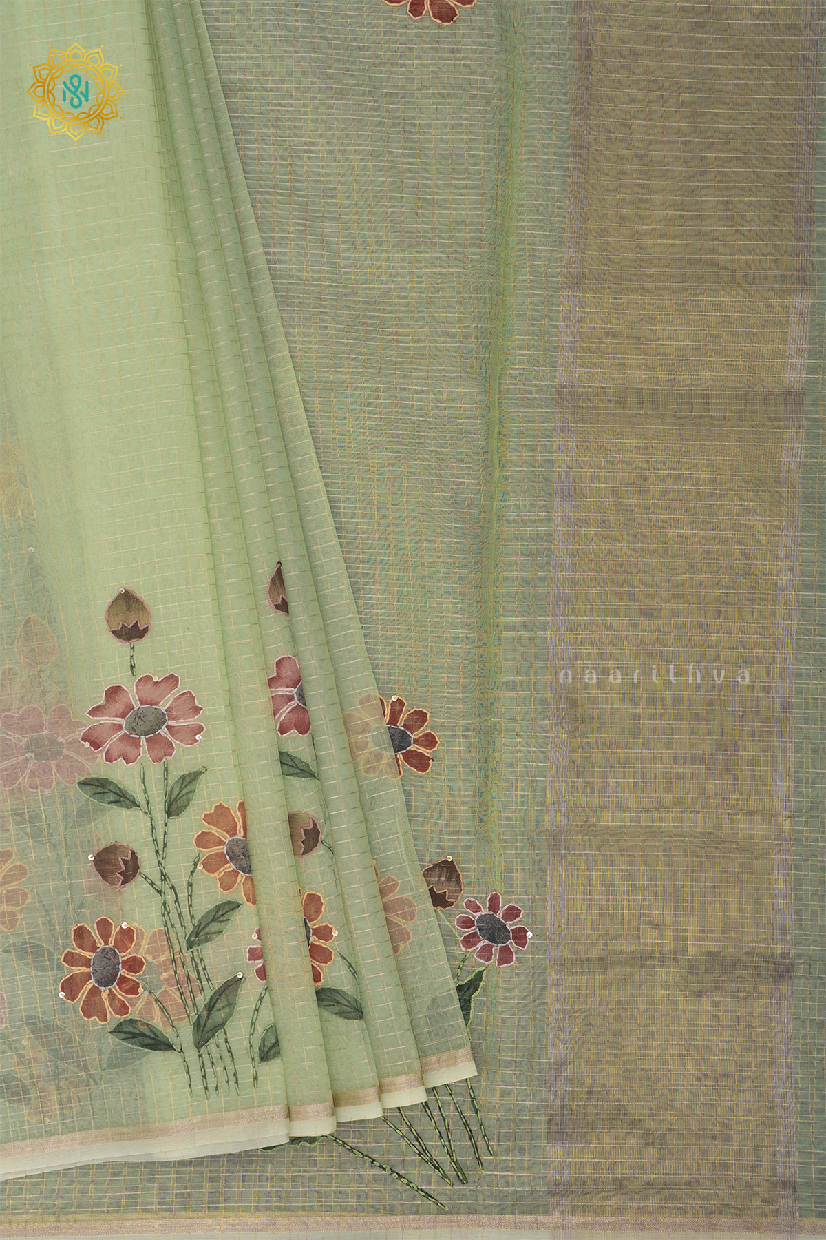 GREEN - ORGANZA WITH KATHA WORK