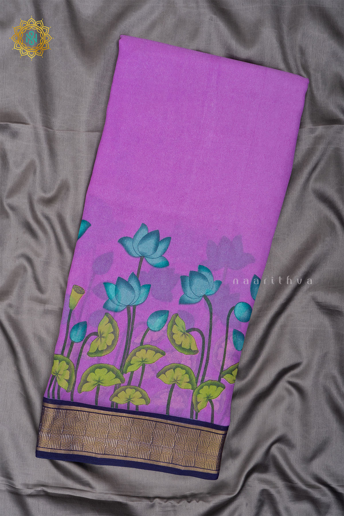 LAVENDER WITH NAVY BLUE - SEMI GEORGETTE