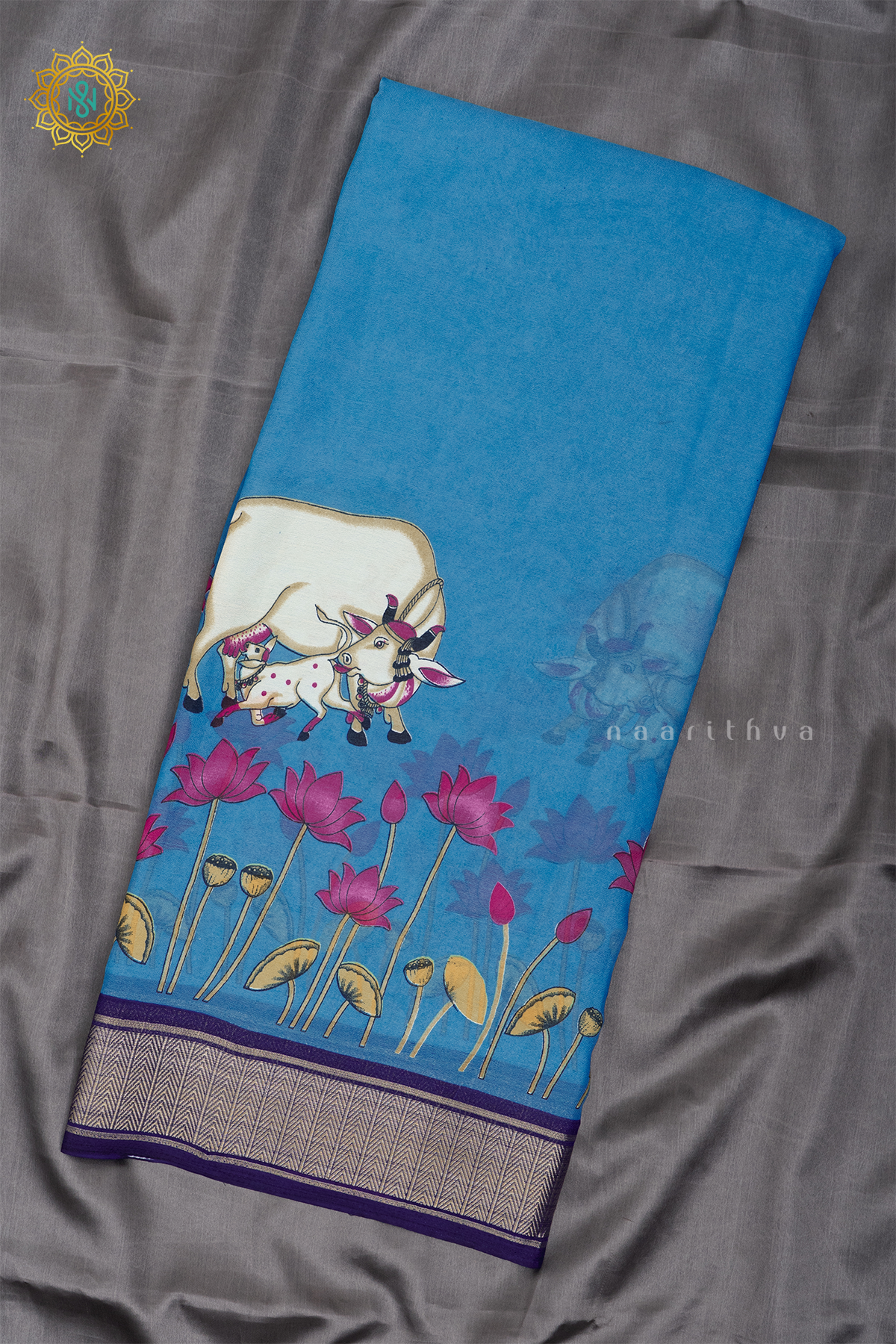 SKY BLUE WITH NAVY BLUE - SEMI GEORGETTE