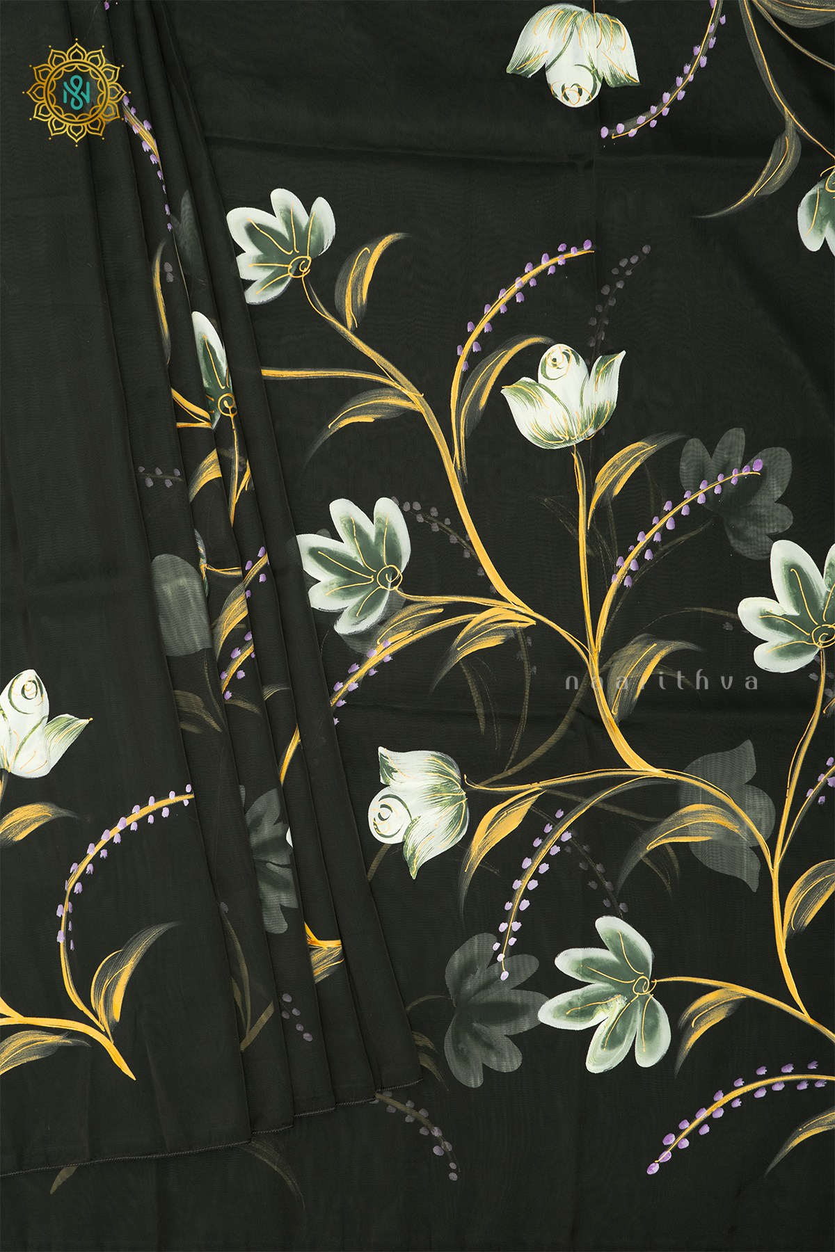 OLIVE GREEN - ORGANZA HAND PAINTED