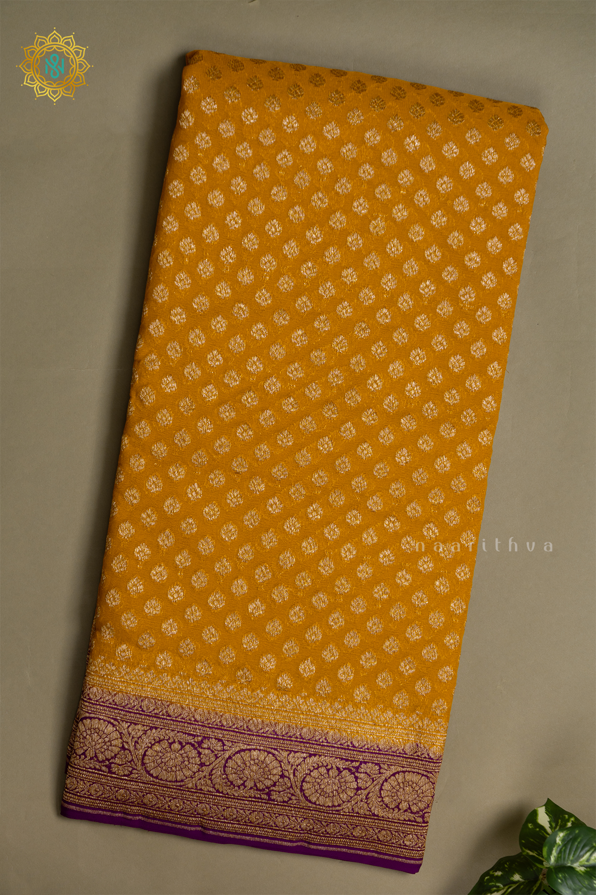 YELLOW WITH PURPLE - PURE BANARASI KHADDI GEORGETTE