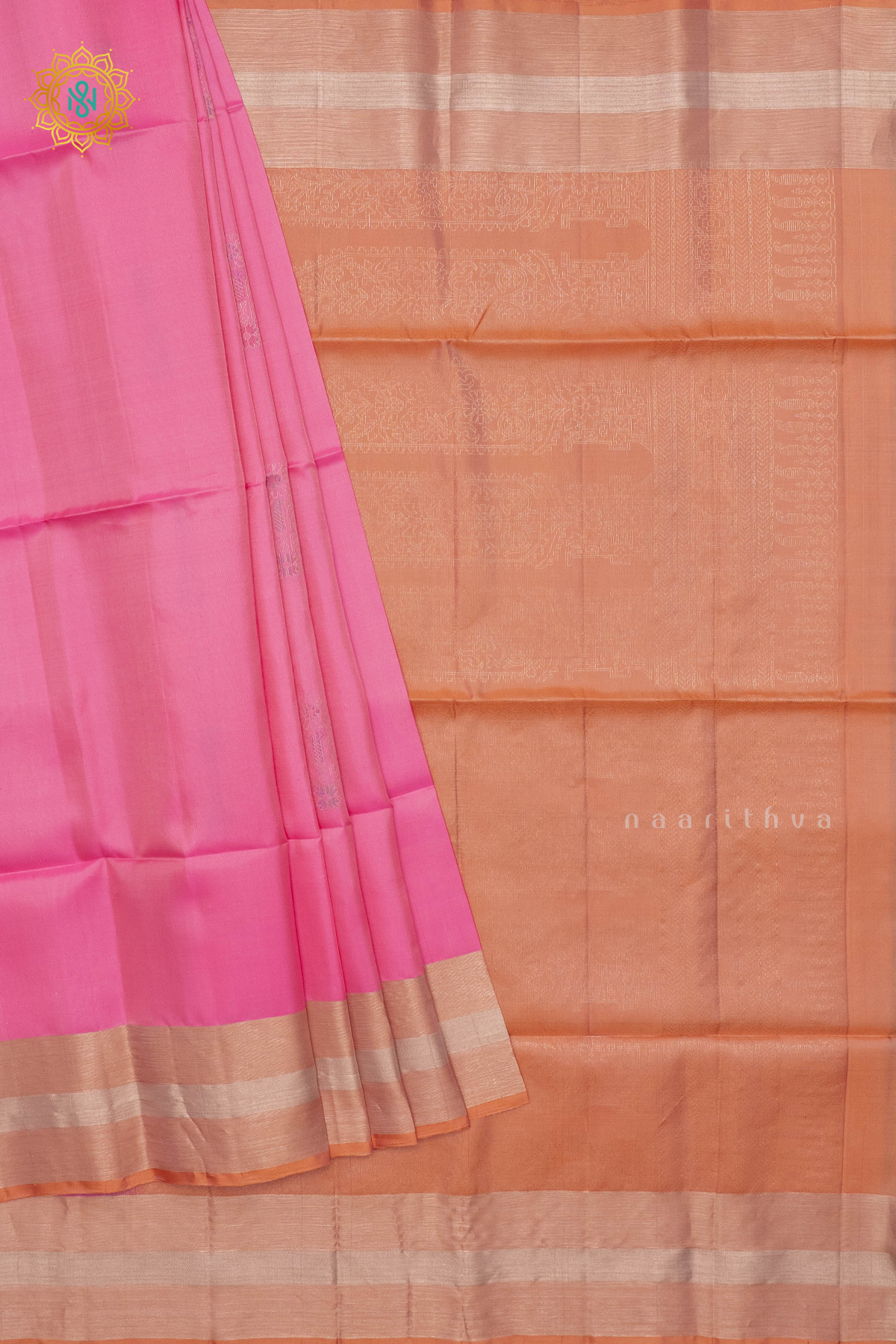 LIGHT PINK WITH PEACHISH ORANGE - KANJIVARAM PURE MIX SOFT SILK