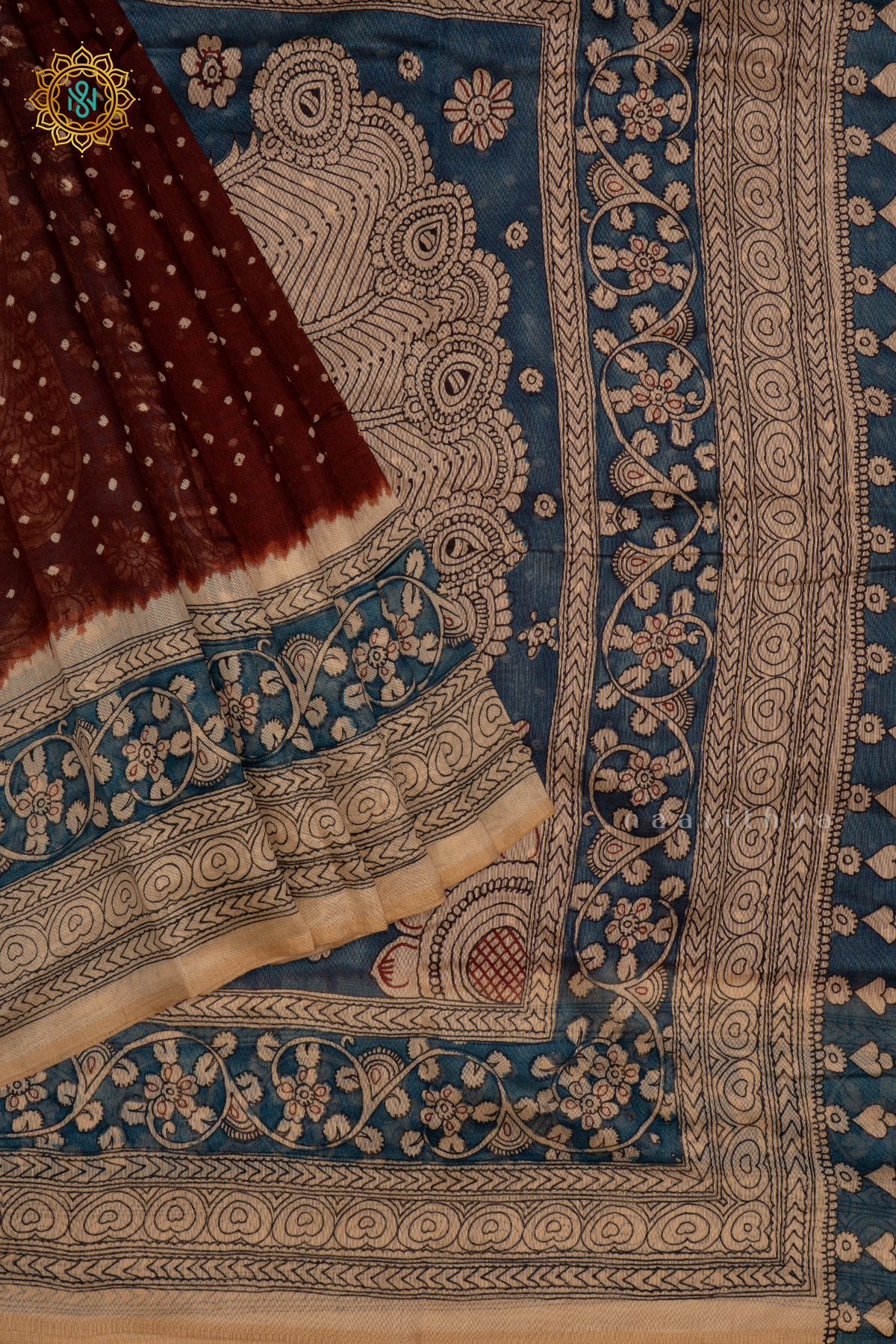 MAROON WITH BLUE AND OFF WHITE - LINEN BY COTTON