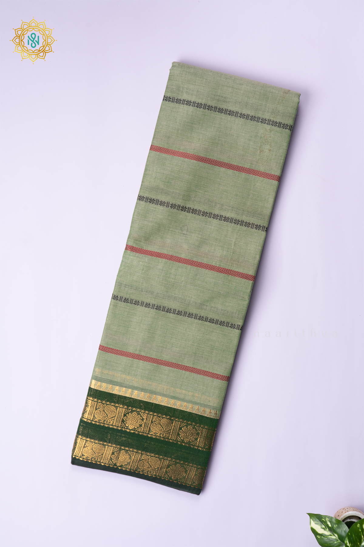 SAGE GREEN WITH GREEN - CHETTINAD COTTON