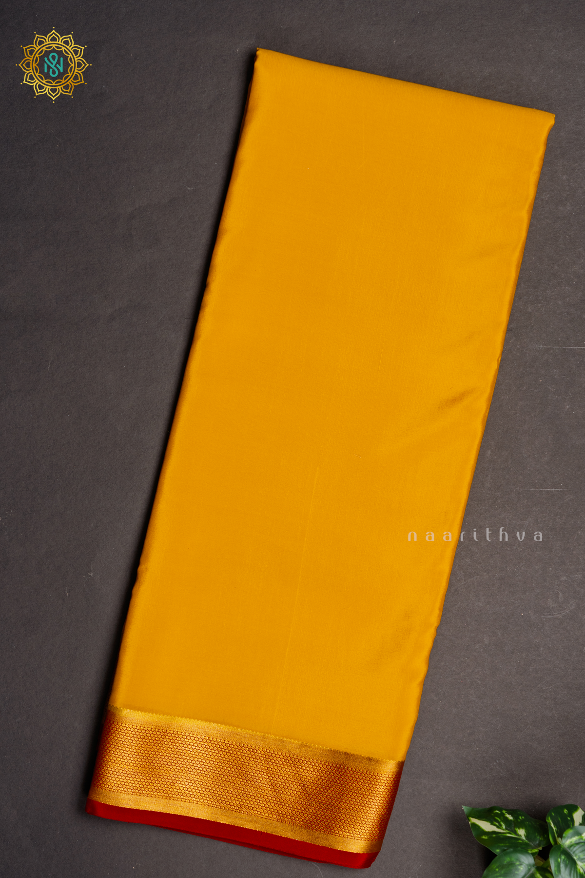YELLOW WITH RED - PURE MYSORE CREPE SILK