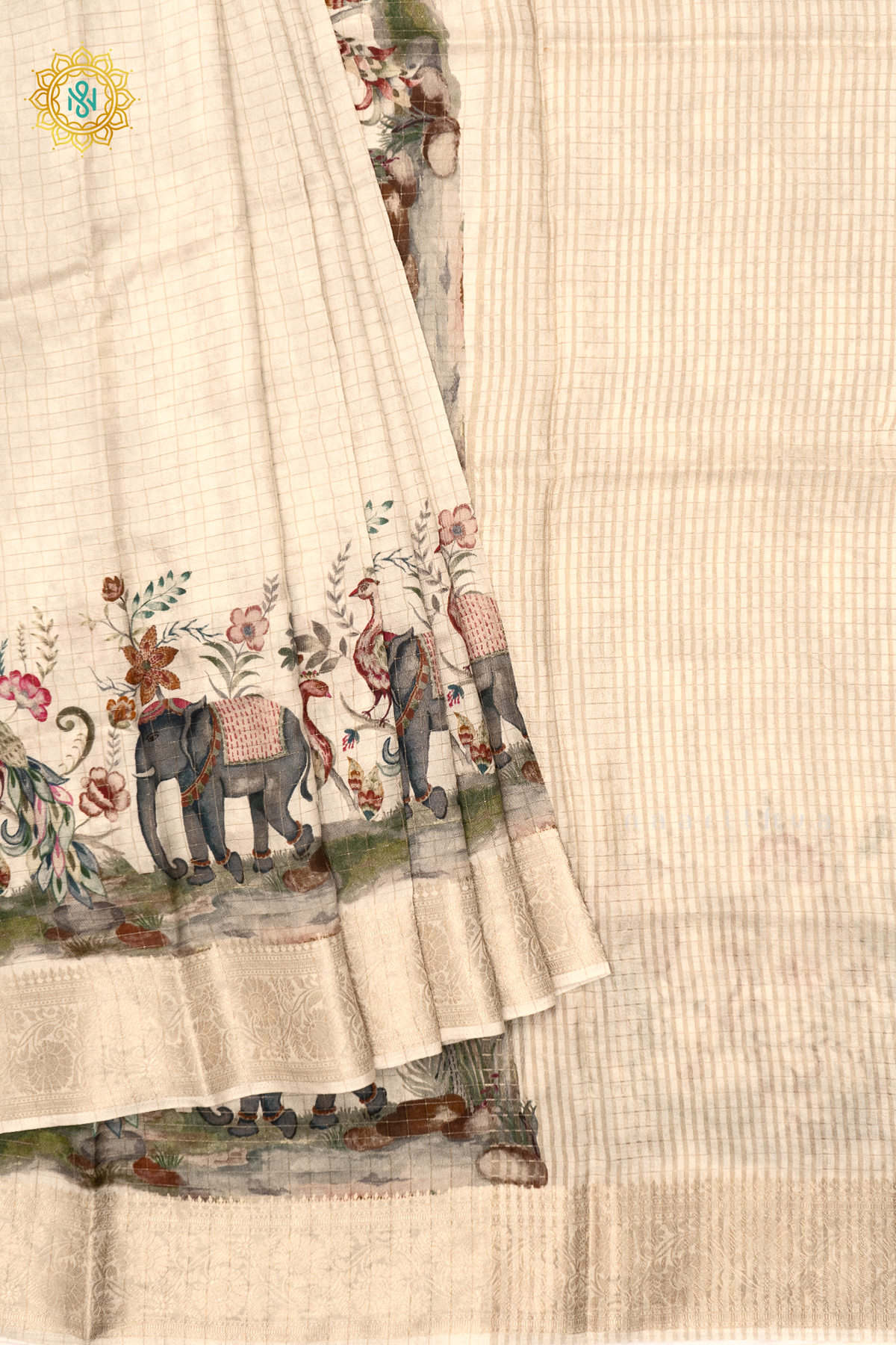 OFF WHITE WITH MAROON - SEMI CREPE SILK