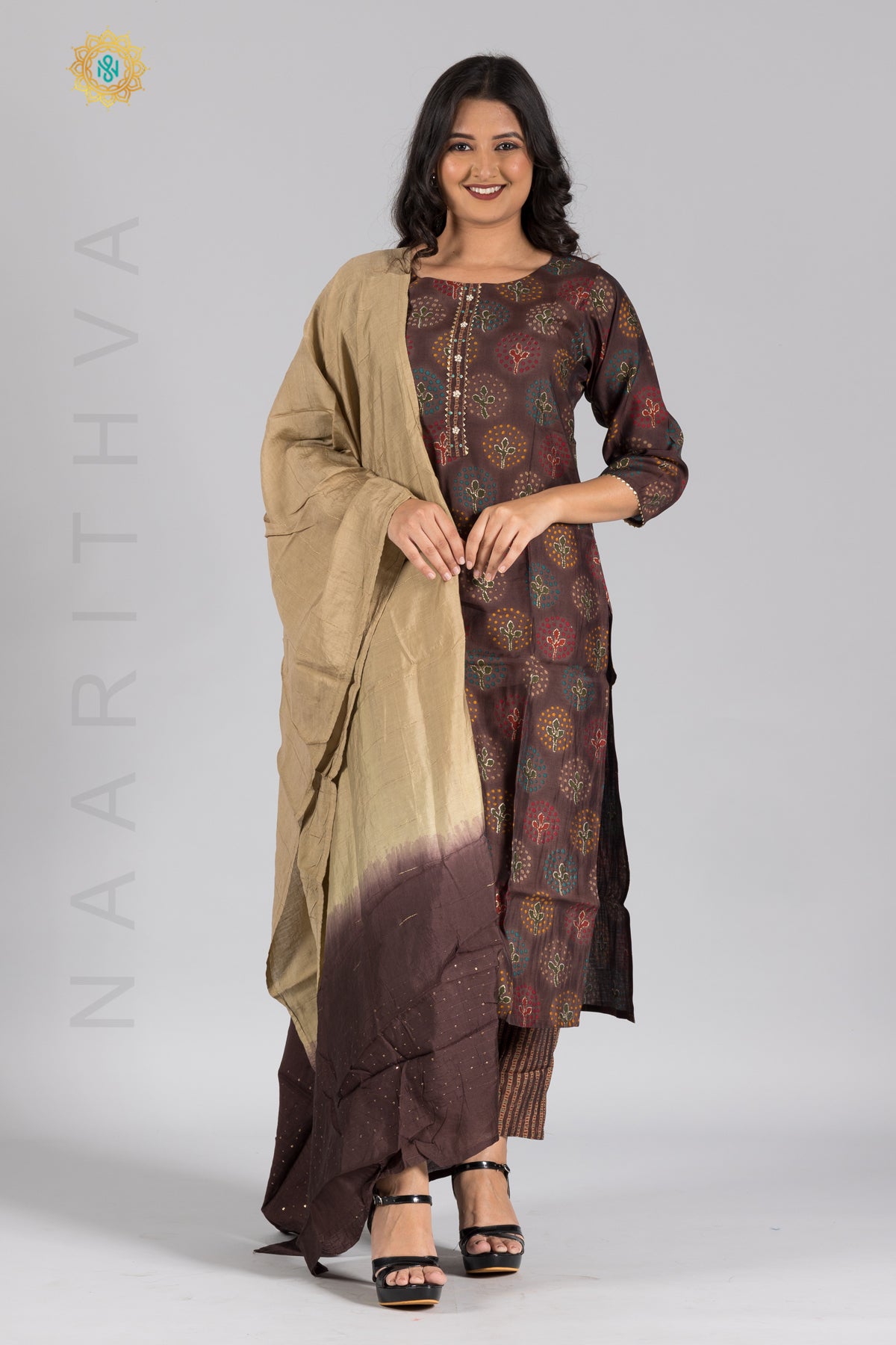 BROWN - KURTI SET WITH STRAIGHT CUT PANT AND DUPATTA