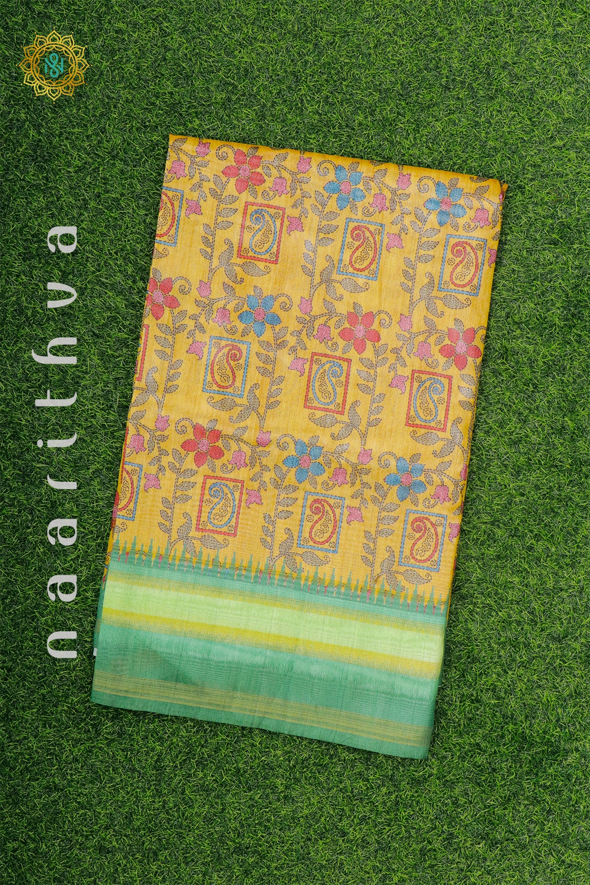 YELLOW WITH GREEN - JUTE COTTON