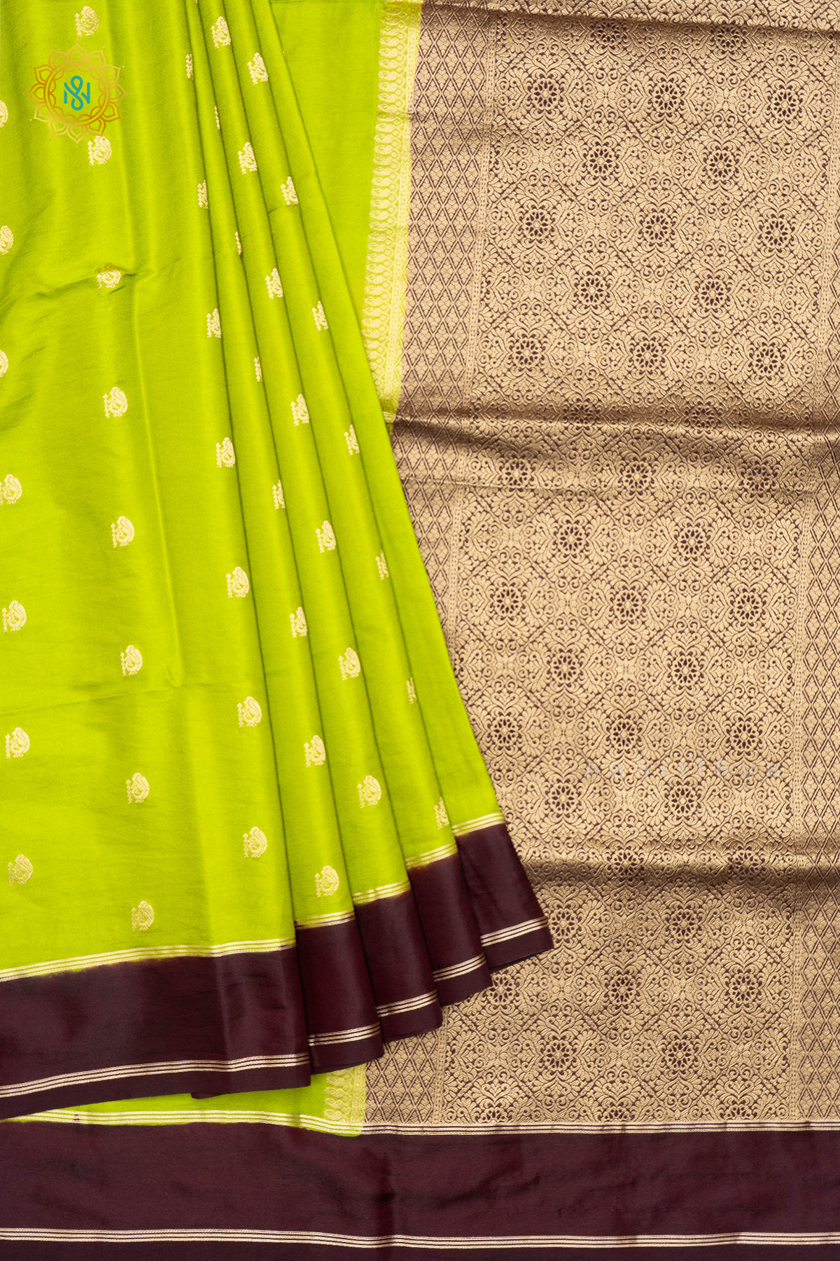 PARROT GREEN WITH DEEP WINE - SEMI SILK