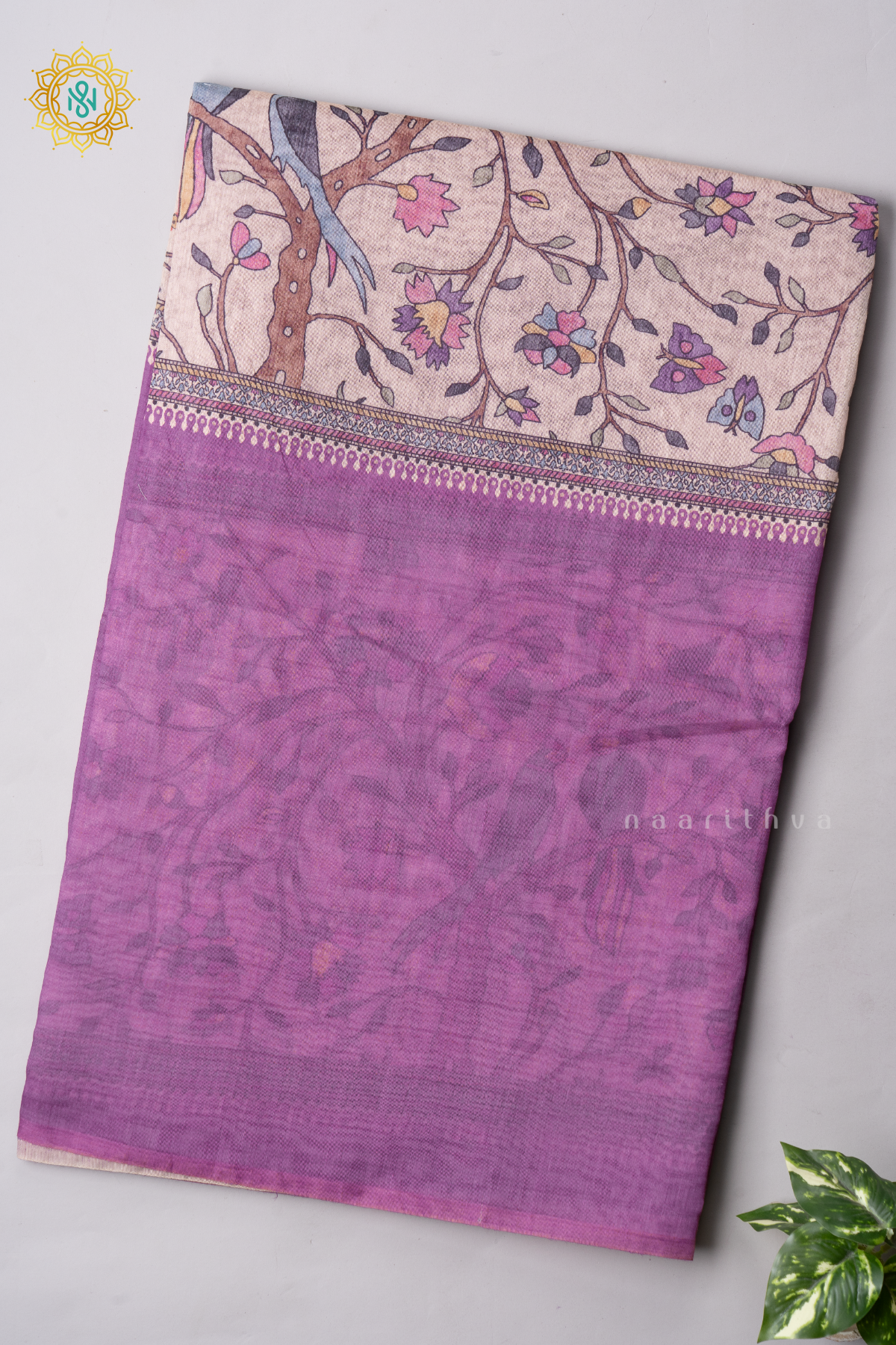 LAVENDER WITH OFF WHITE - CHANDERI COTTON