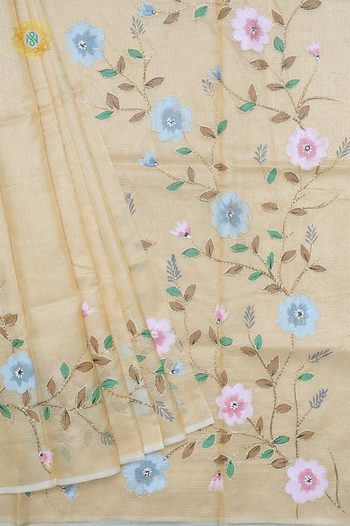 LIGHT YELLOW - KOTA TISSUE WITH KATHA WORK