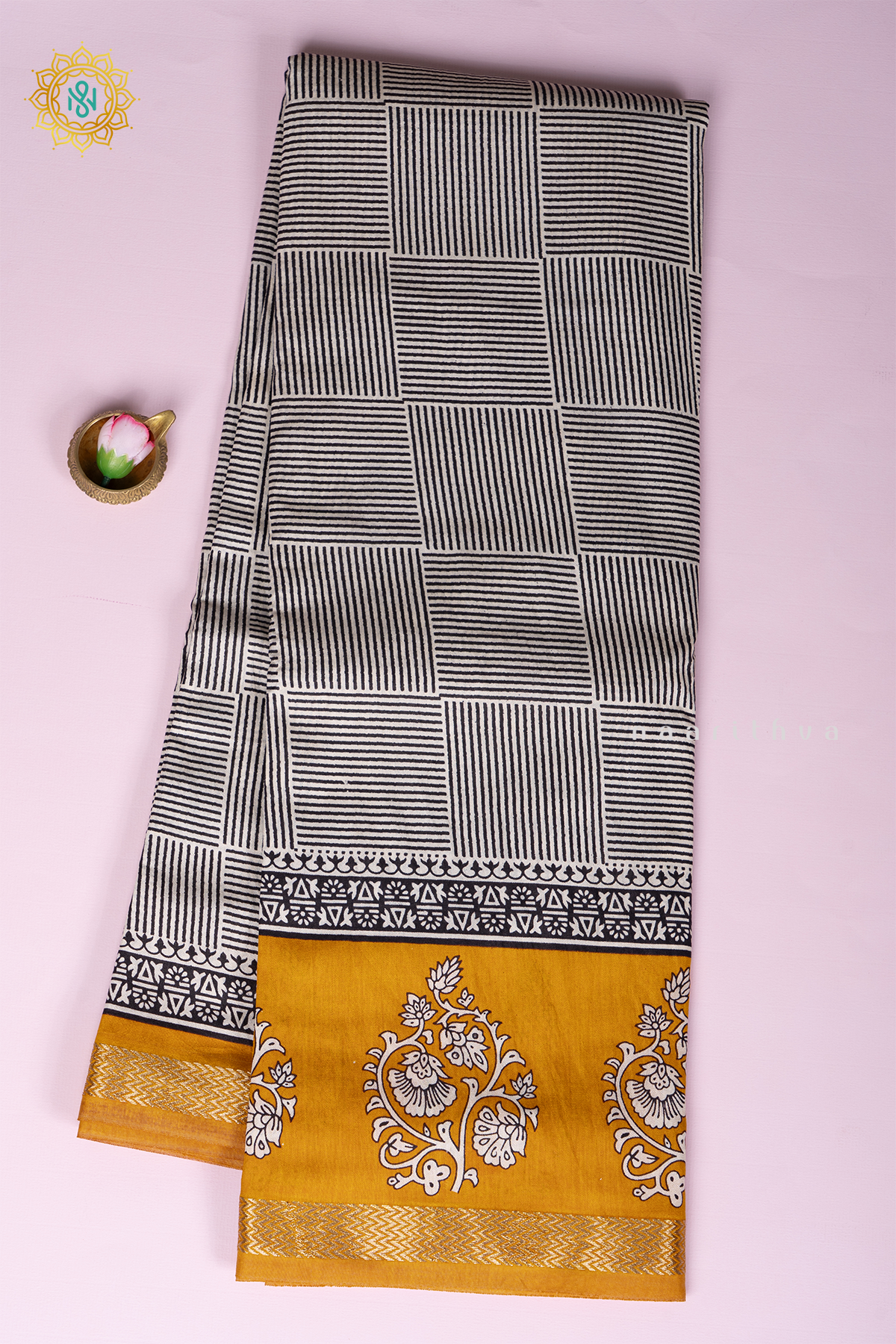 WHITE WITH YELLOW - VISCOSE COTTON