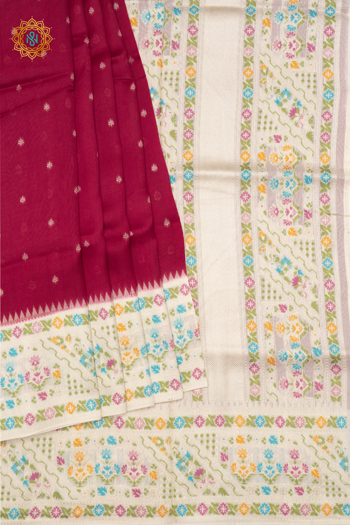 RANI PINK WITH WHITE - SEMI TUSSAR