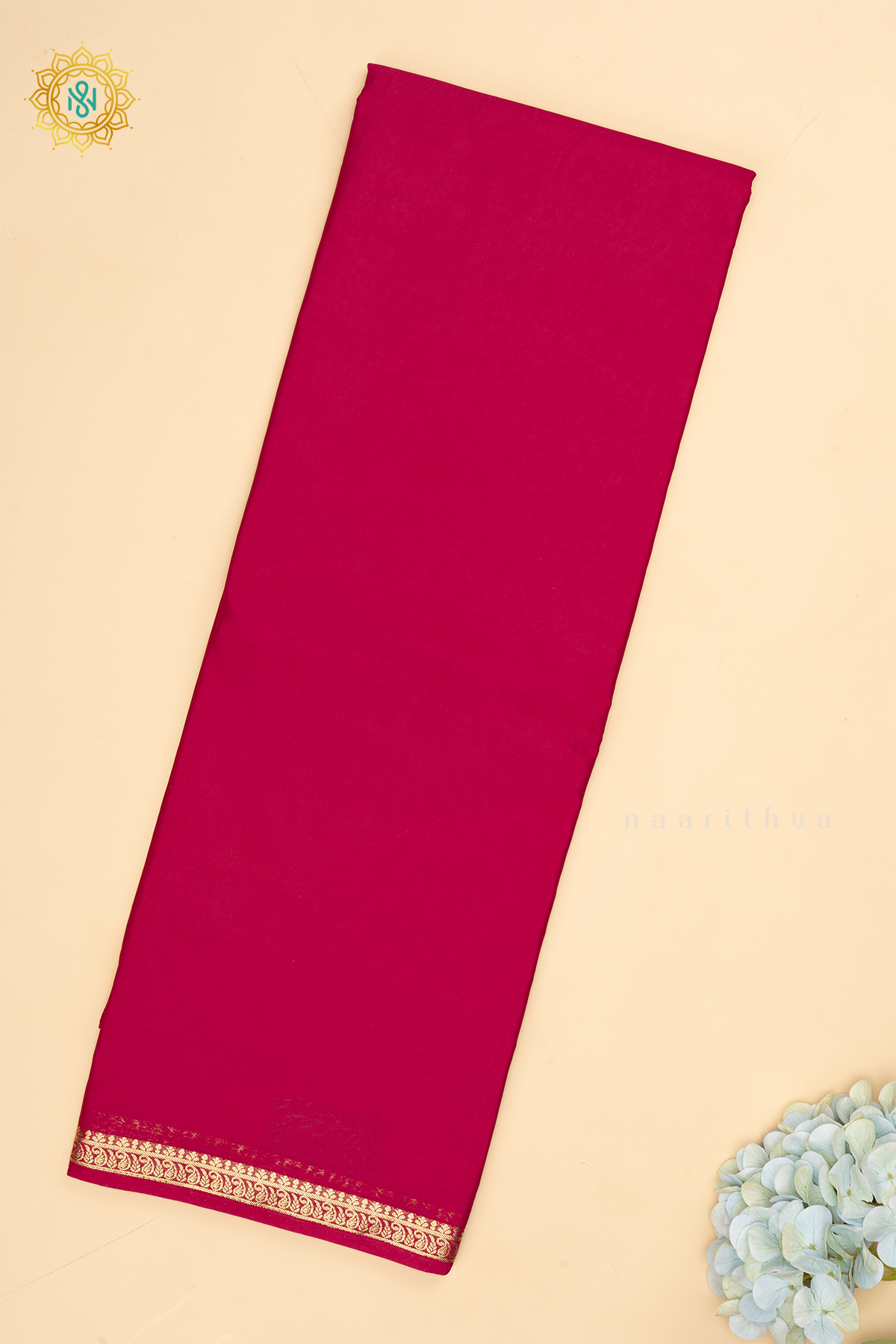 Rani Pink Semi Mysore Crepe Silk with Plain Body and Zari Border