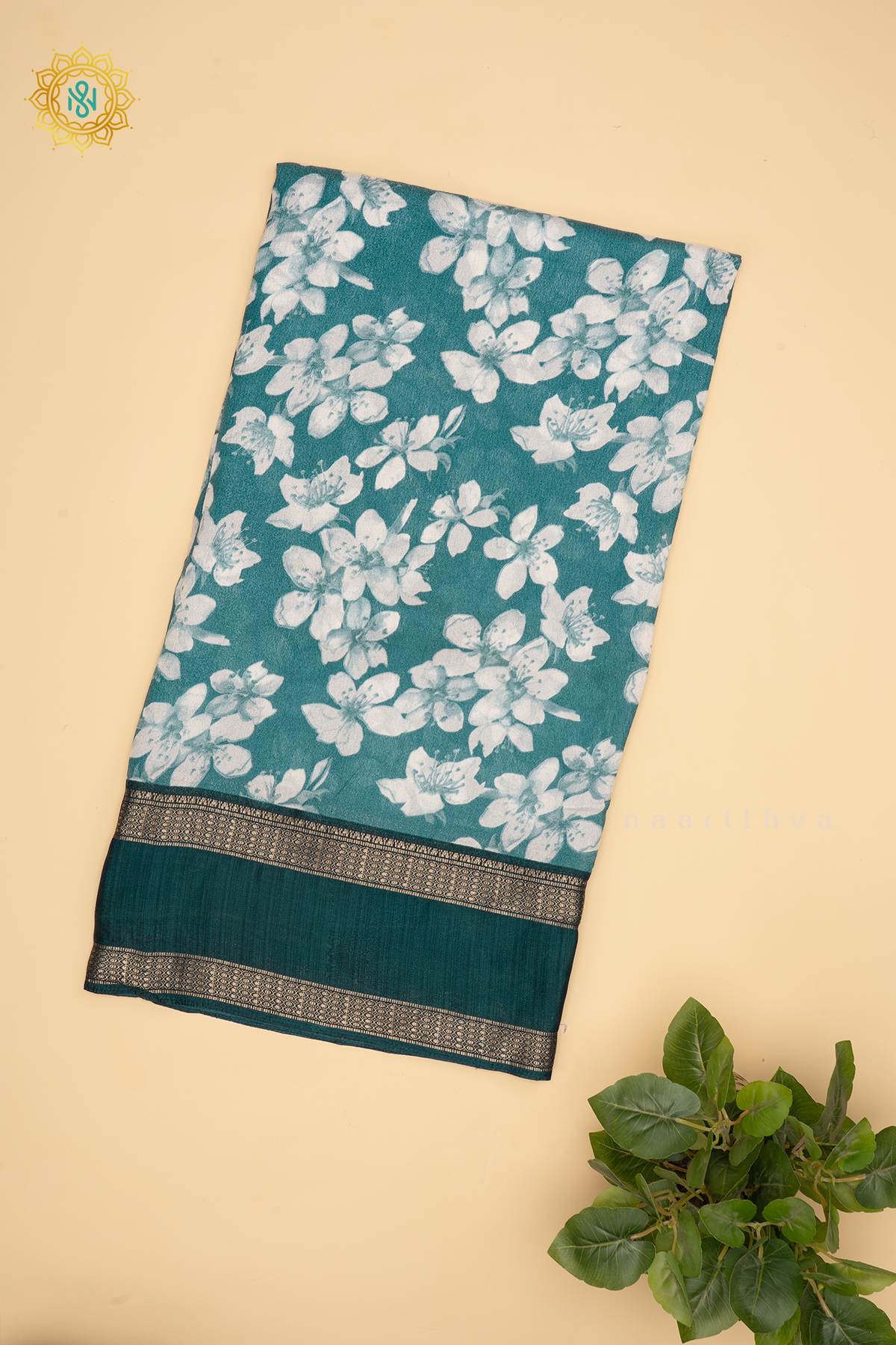 AQUA BLUE WITH PEACOCK BLUE - SEMI GEORGETTE