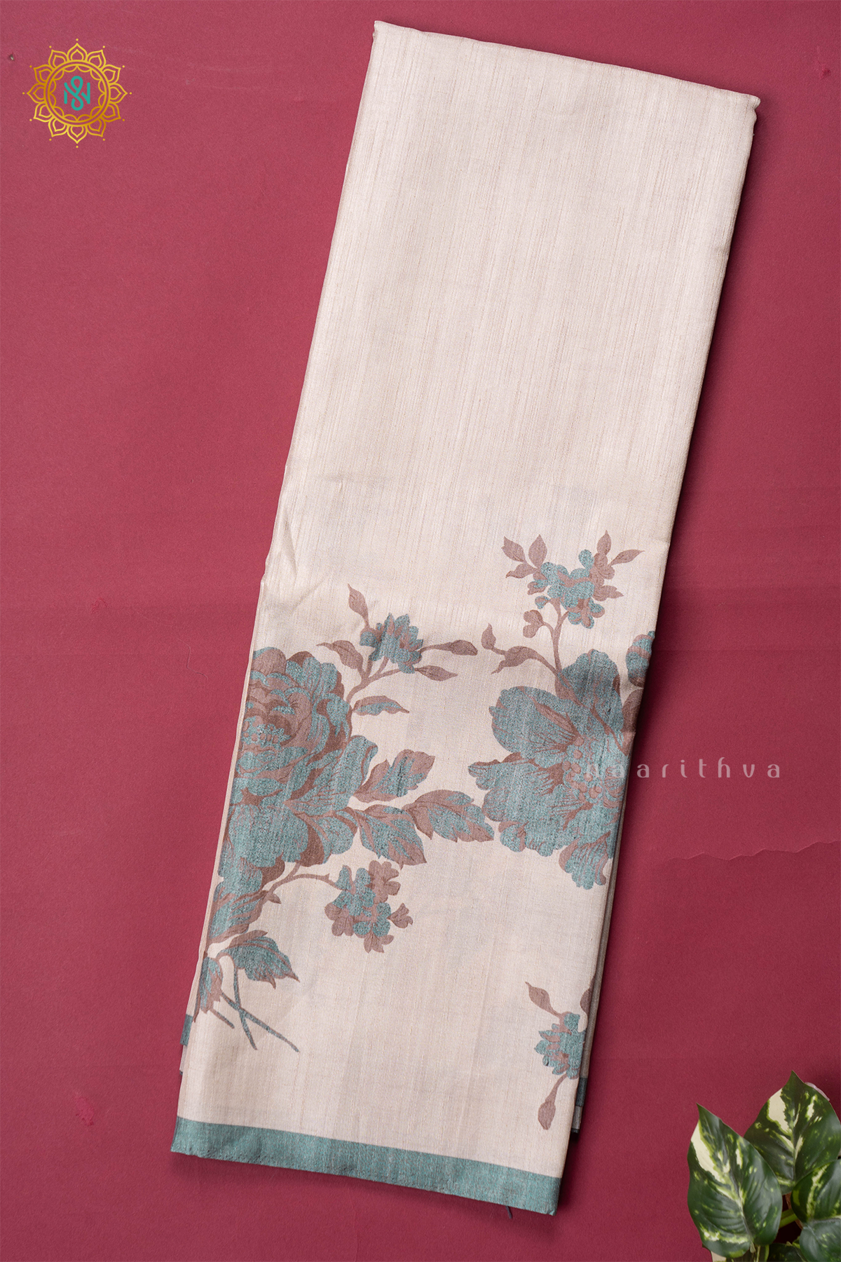 OFF WHITE WITH AQUA GREEN - KOTHA TUSSAR