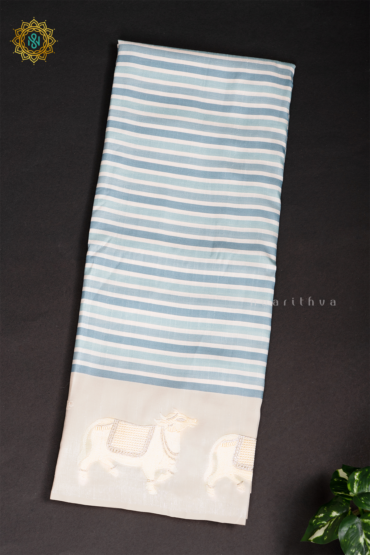 AQUA BLUE WITH WHITE - MOONGA TUSSAR