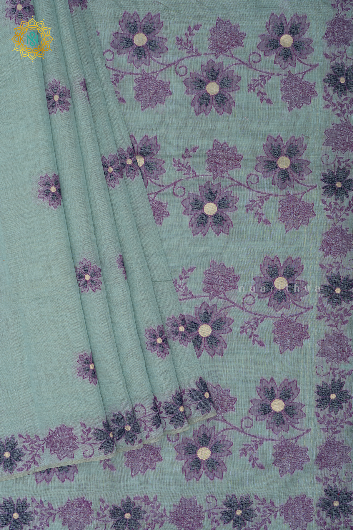 AQUA BLUE WITH PINK - MOONGA COTTON