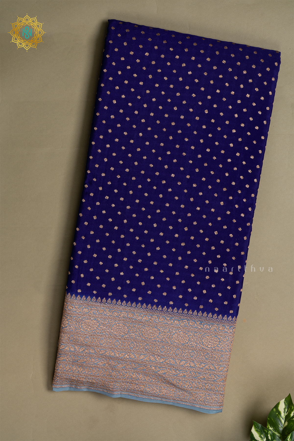 BLUE WITH GREY - PURE BANARASI CREPE