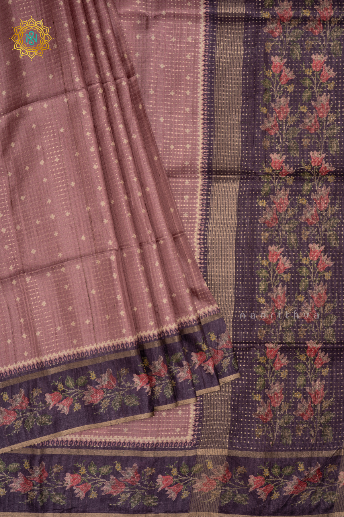 ROUGE PINK WITH DEEP PURPLE - SEMI TUSSAR SILK