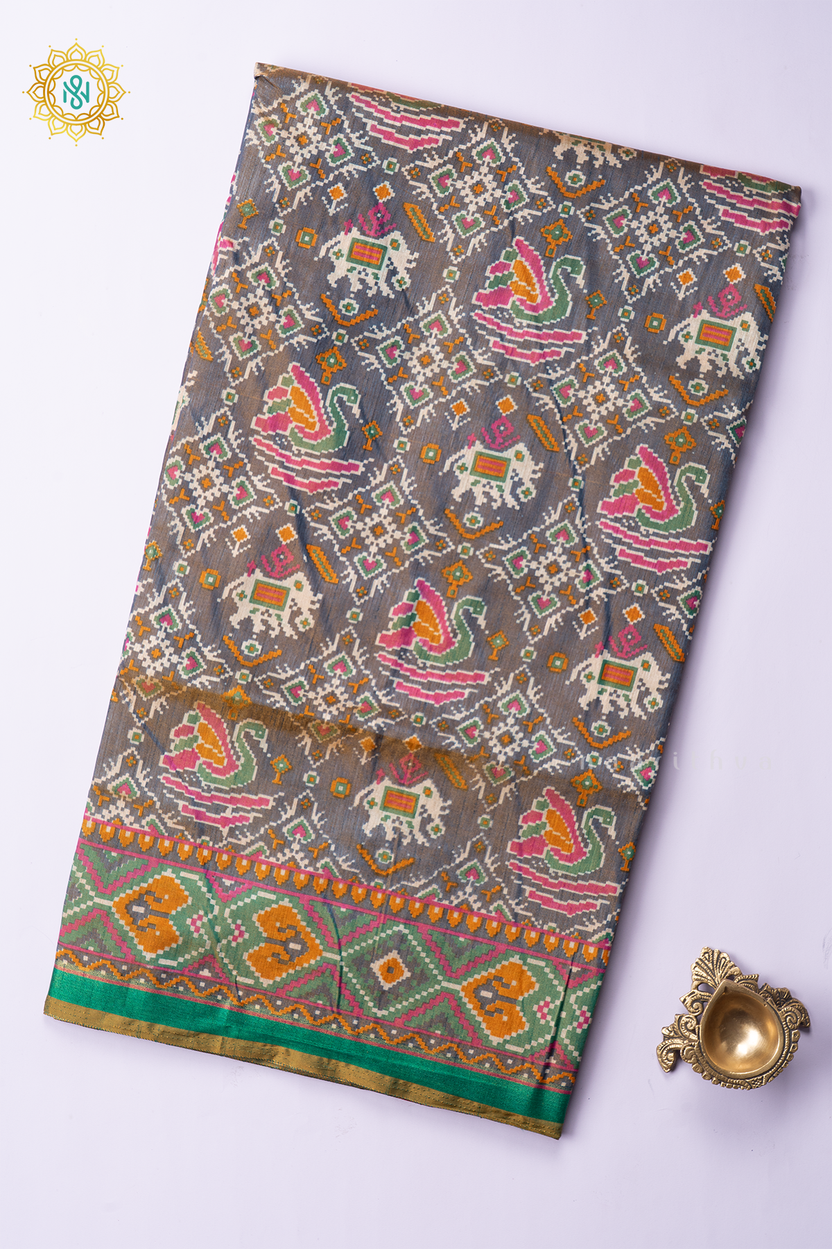 GREY WITH GREEN - SEMI PATOLA SILK