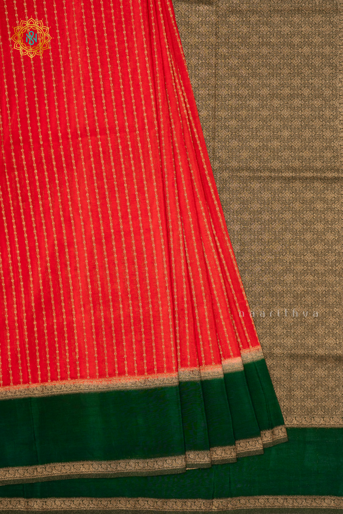 RED WITH GREEN - SEMI CREPE GEORGETTE