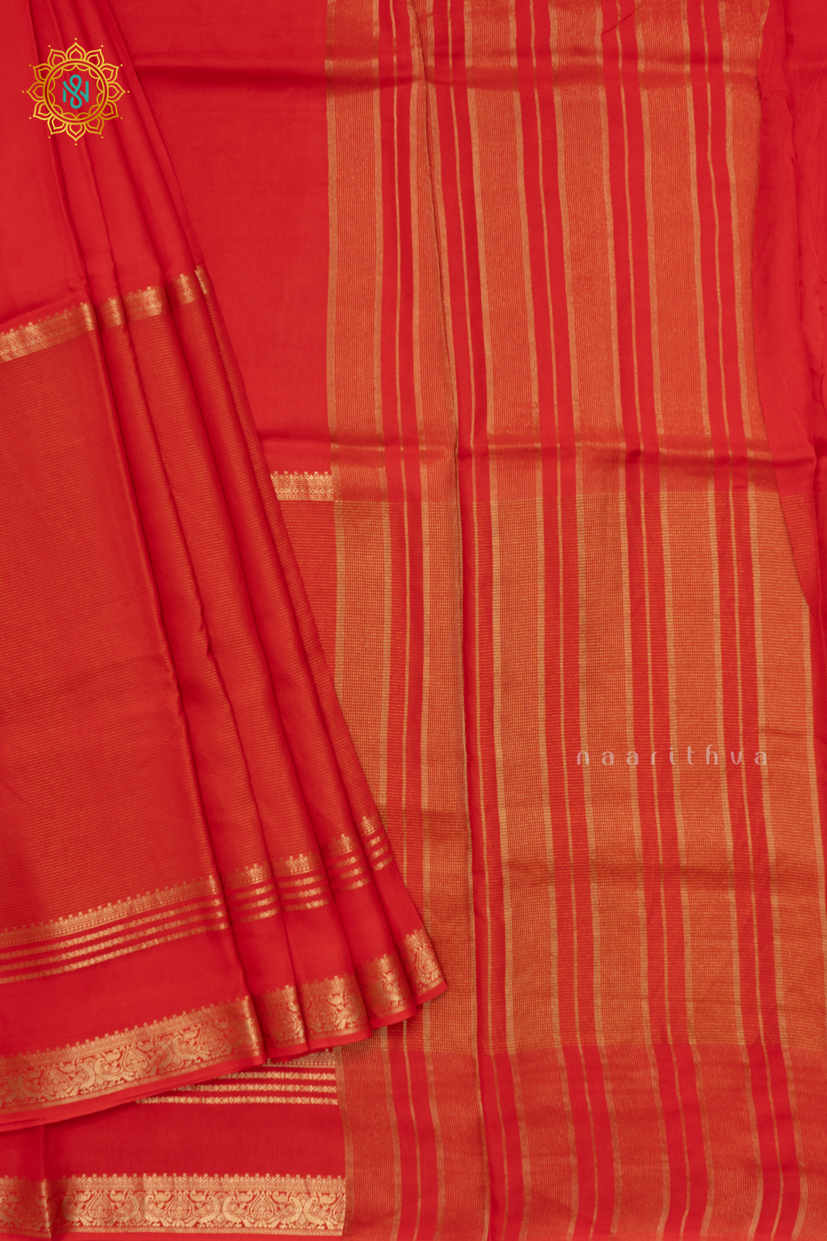 RED WITH GREEN -MSEMI CREPE SILK