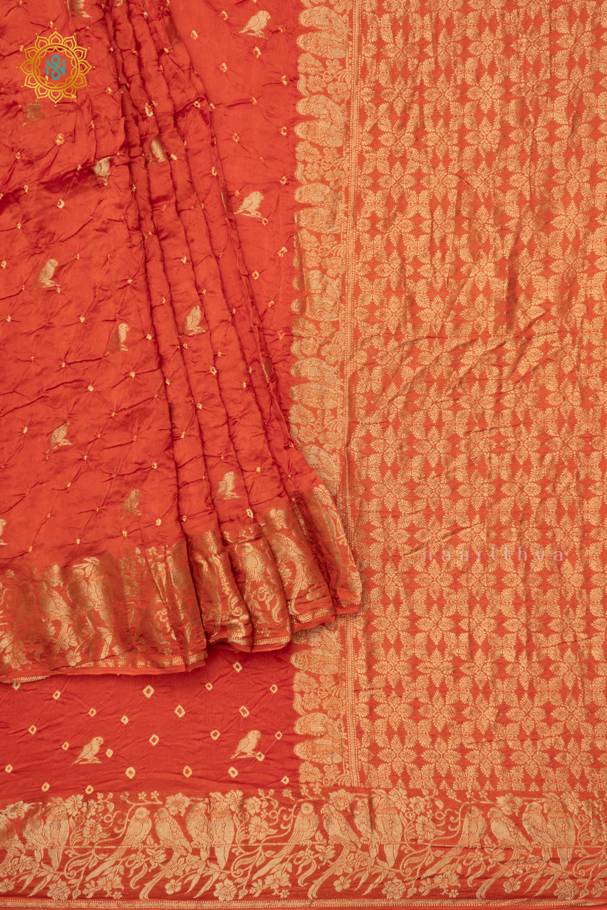 ORANGE - SEMI TUSSAR WITH BANDHINI TIE & DYE