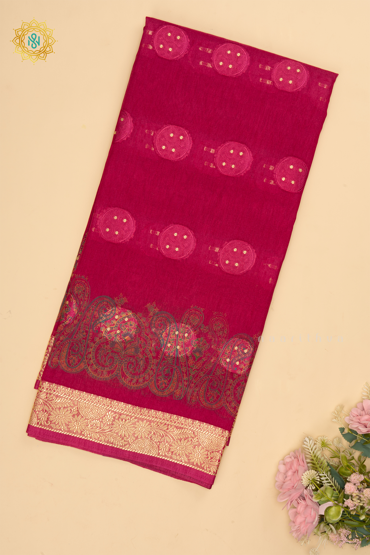 Pink Semi Georgette Saree With Printed Body And Zari Border